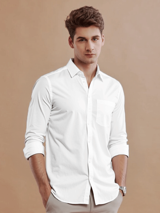 NEW-18 100% Cotton Regular Fit Solids Full Sleeves Men's Casual Shirt - White ( Pack of 1 ) NEW-18 100% Cotton Regular Fit Solids Full Sleeves Men's Casual Shirt - White ( Pack of 1 )