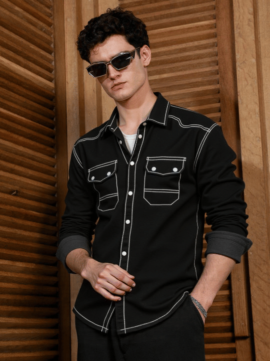 NEW-18 Denim Regular Fit Solids Full Sleeves Men's Casual Shirt - Black ( Pack of 1 ) NEW-18 Denim Regular Fit Solids Full Sleeves Men's Casual Shirt - Black ( Pack of 1 )