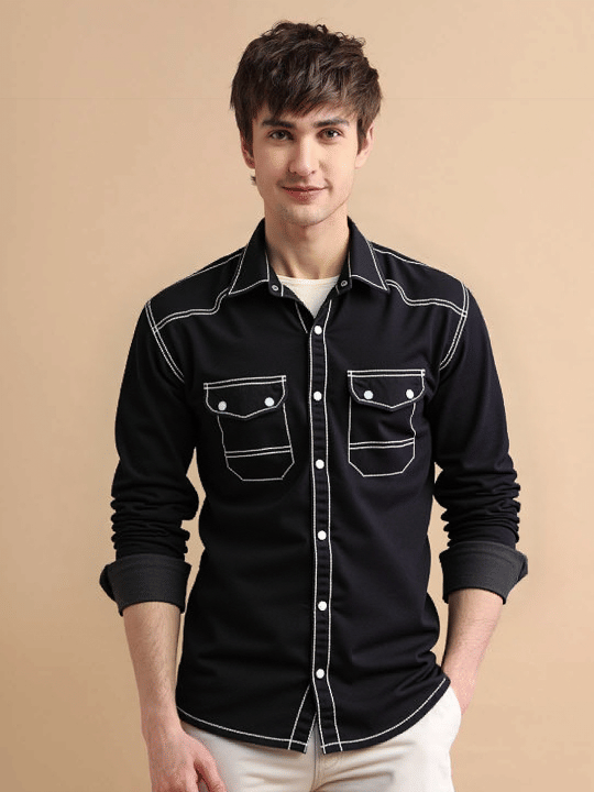 NEW-18 Denim Regular Fit Solids Full Sleeves Men's Casual Shirt - Black ( Pack of 1 ) NEW-18 Denim Regular Fit Solids Full Sleeves Men's Casual Shirt - Black ( Pack of 1 )