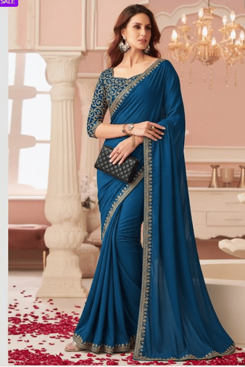 PALKAANO Velvet Embroidered Chikankari Saree With Unstitched Blouse Piece ( Rama ) PALKAANO Velvet Embroidered Chikankari Saree With Unstitched Blouse Piece ( Rama )