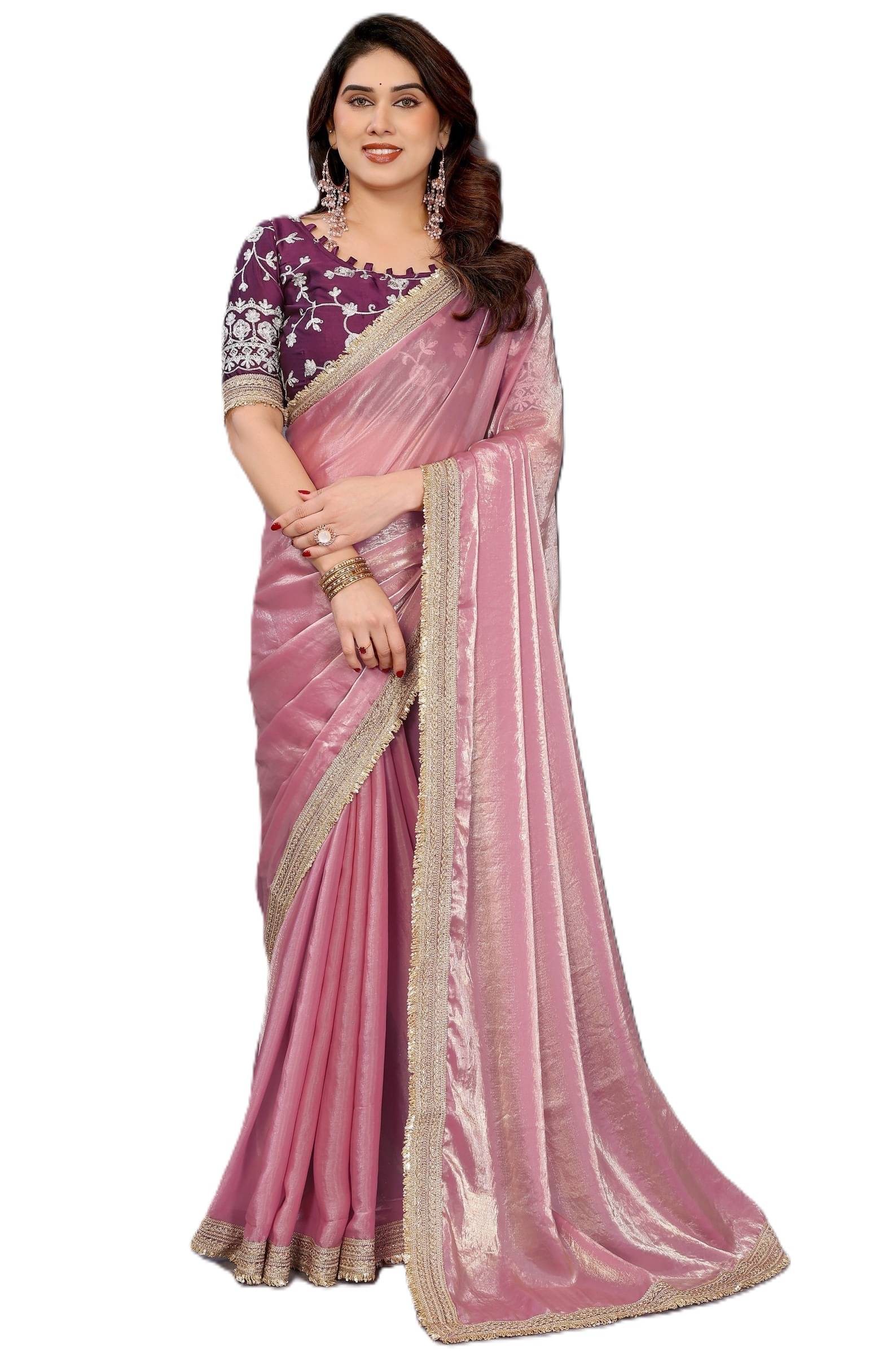     			PANZORA Satin Solid Regular Saree Without Blouse Piece ( Pink )
