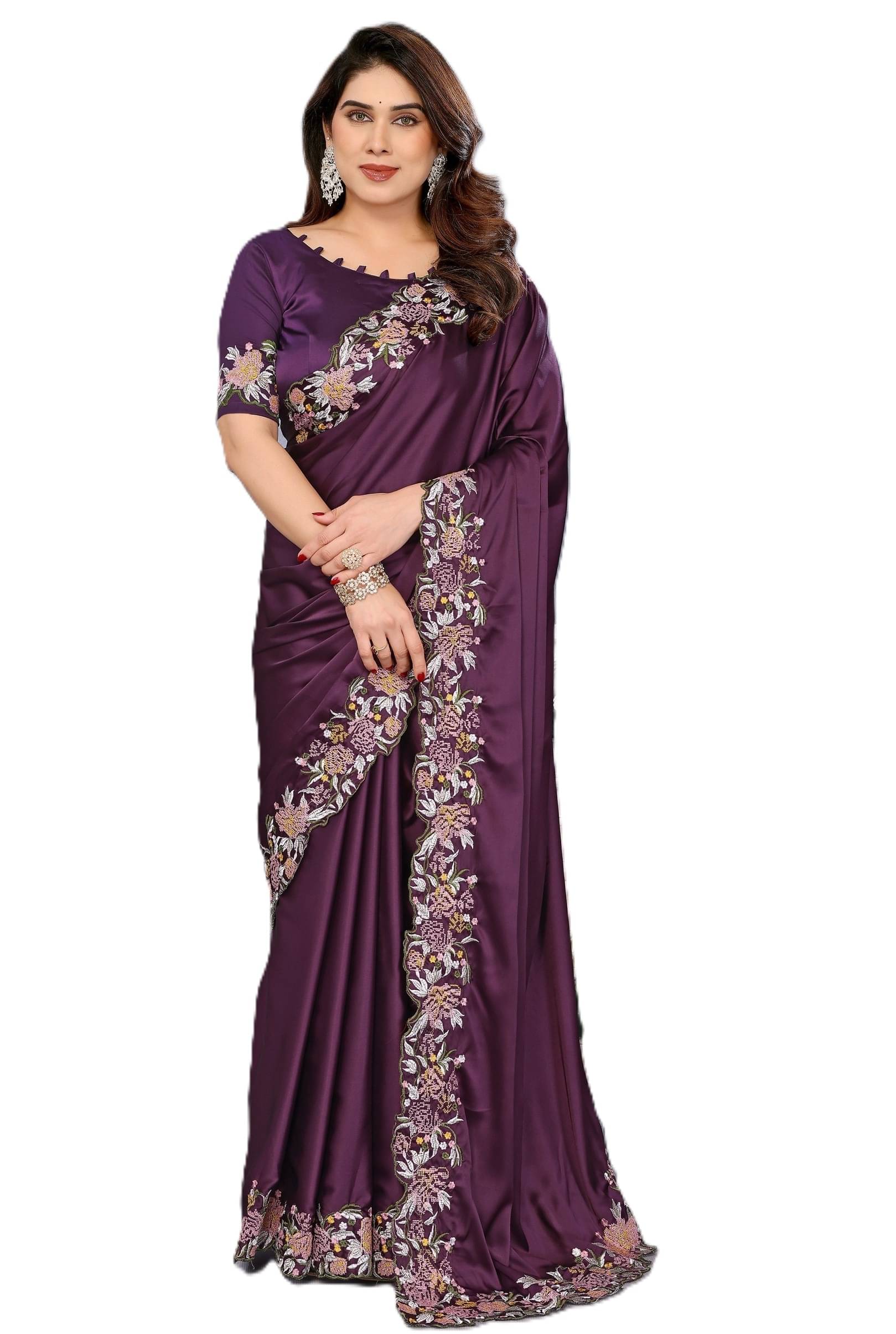 PANZORA Satin Solid Regular Saree Without Blouse Piece ( Purple )     			PANZORA Satin Solid Regular Saree Without Blouse Piece ( Purple )
