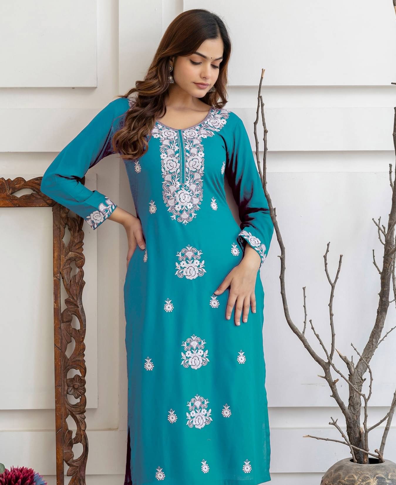 Petopian Women Cotton Embroidered Straight Kurti ( Light Blue ) Petopian Women Cotton Embroidered Straight Kurti ( Light Blue )
