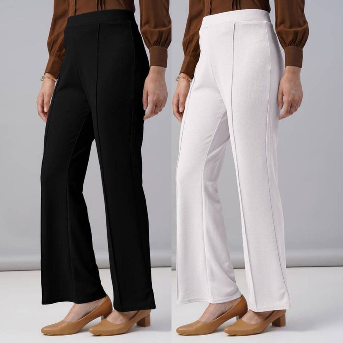     			Qyaas Women Lycra Casual Trousers ( Black,White )