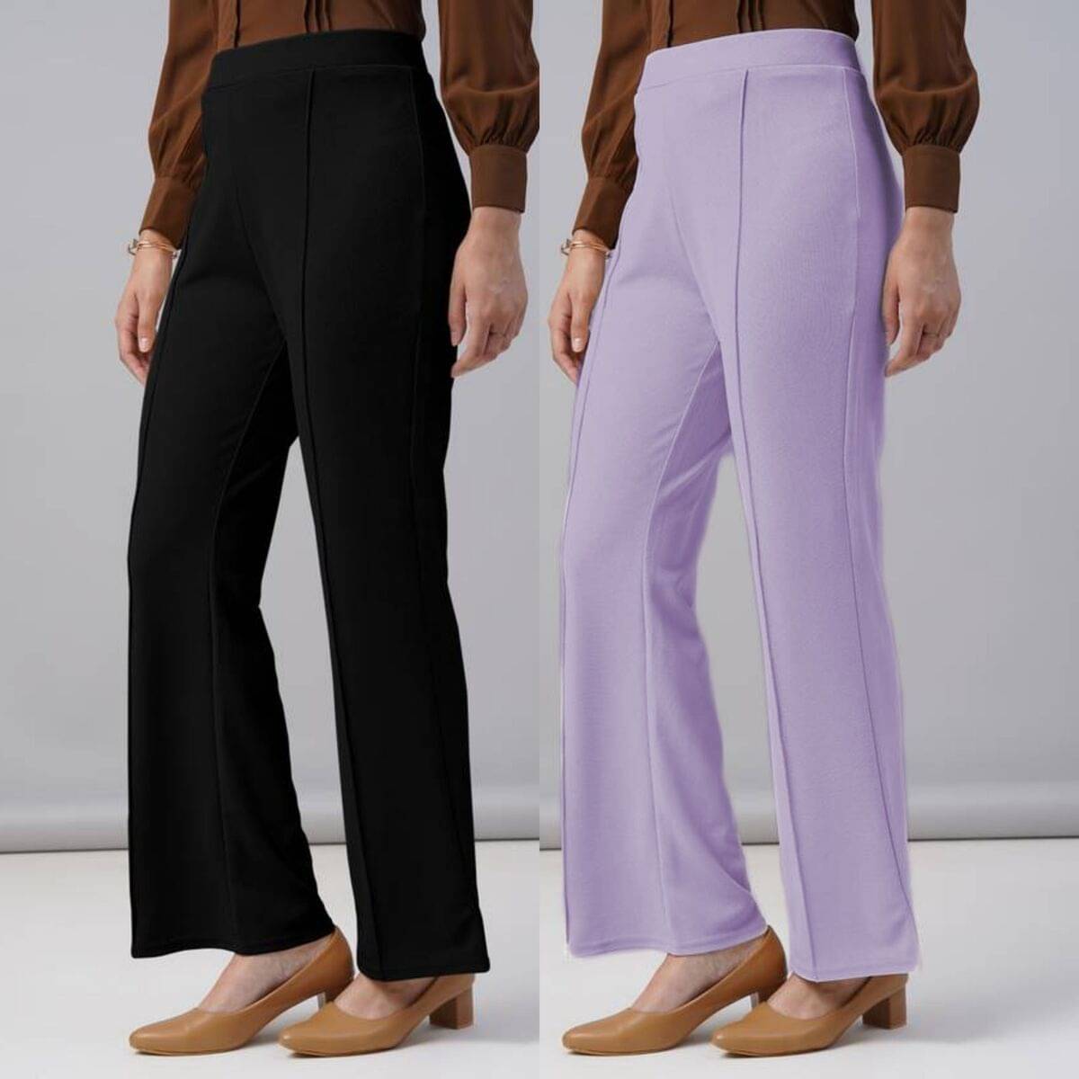     			Qyaas Women Lycra Casual Trousers ( Black,Purple )