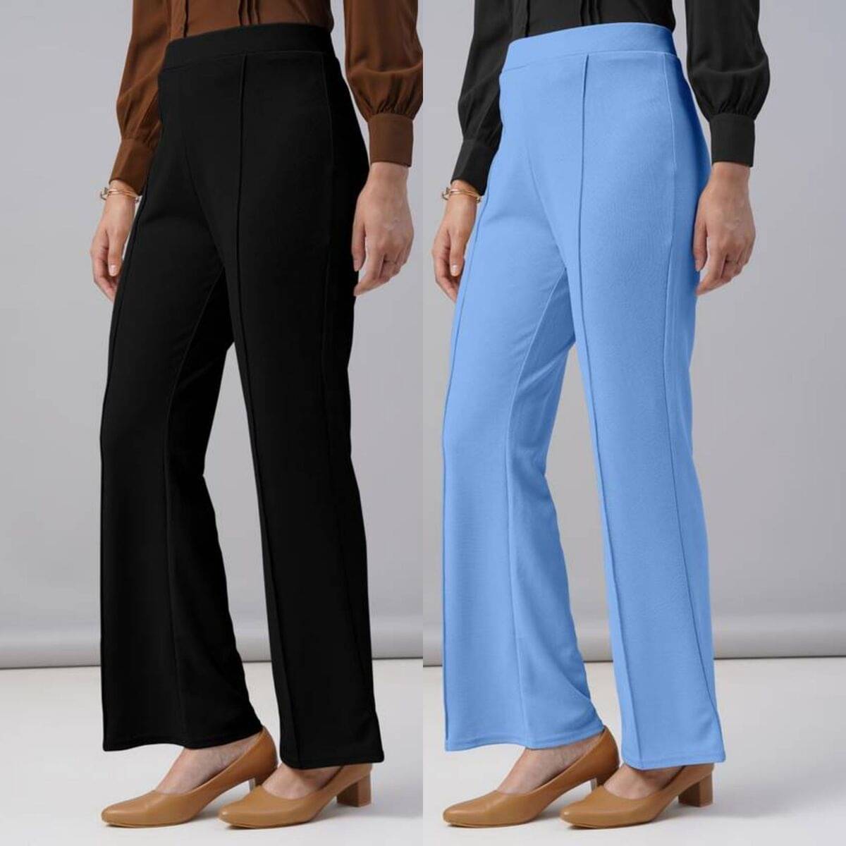     			Qyaas Women Lycra Casual Trousers ( Black,Light Blue )