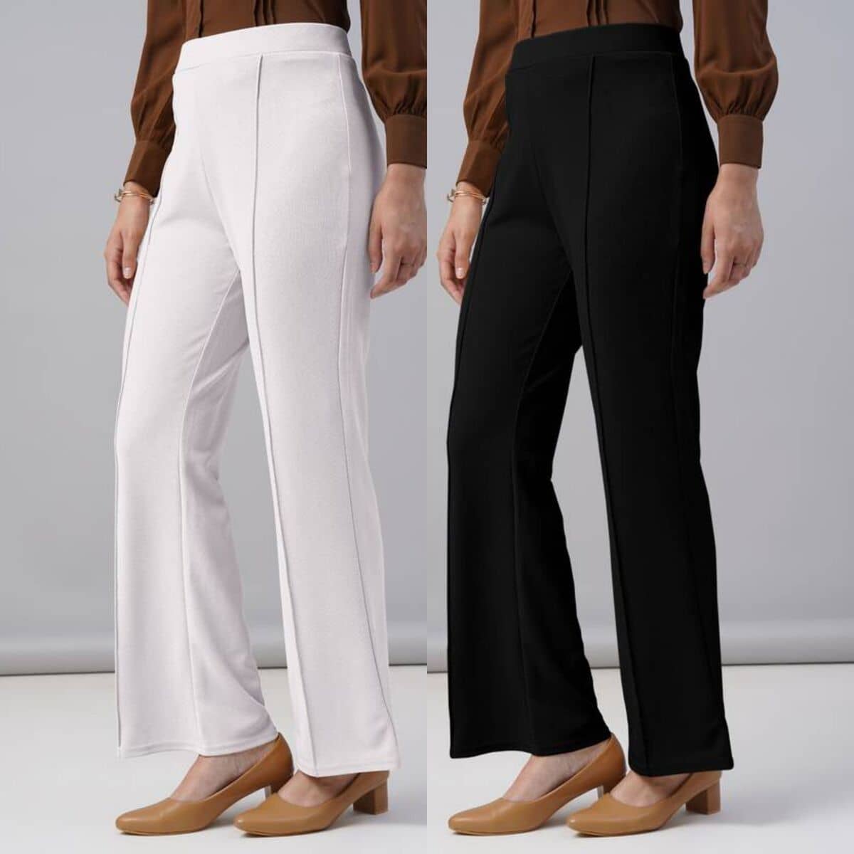 Qyaas Women Knitted Casual Trousers ( White,Black ) - Trousers | Buy online on ZillyBuy