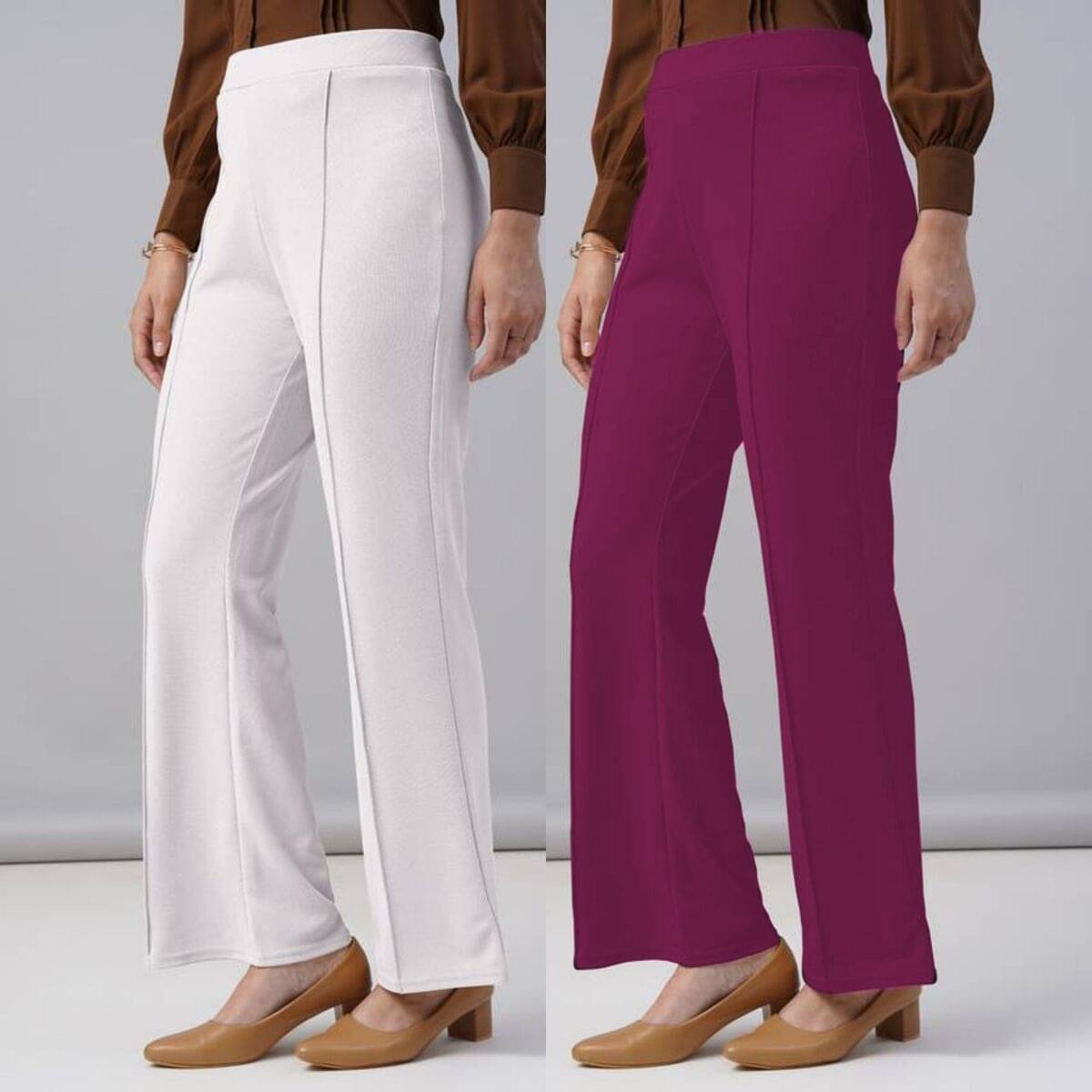     			Qyaas Women Lycra Casual Trousers ( White,Pink )