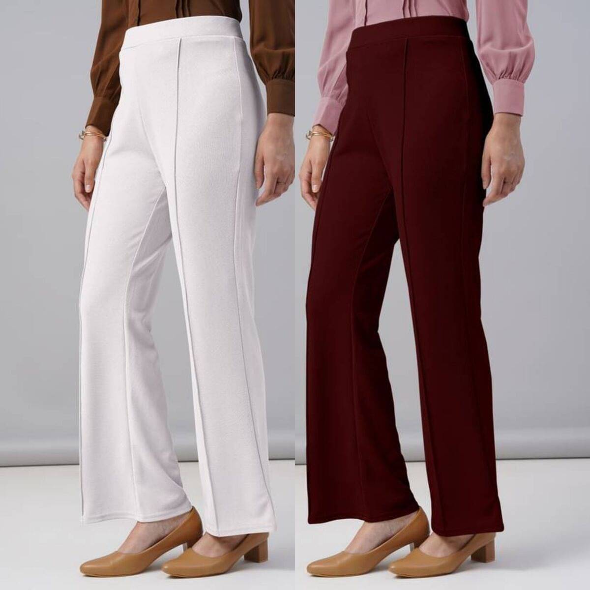     			Qyaas Women Lycra Casual Trousers ( White,Maroon )