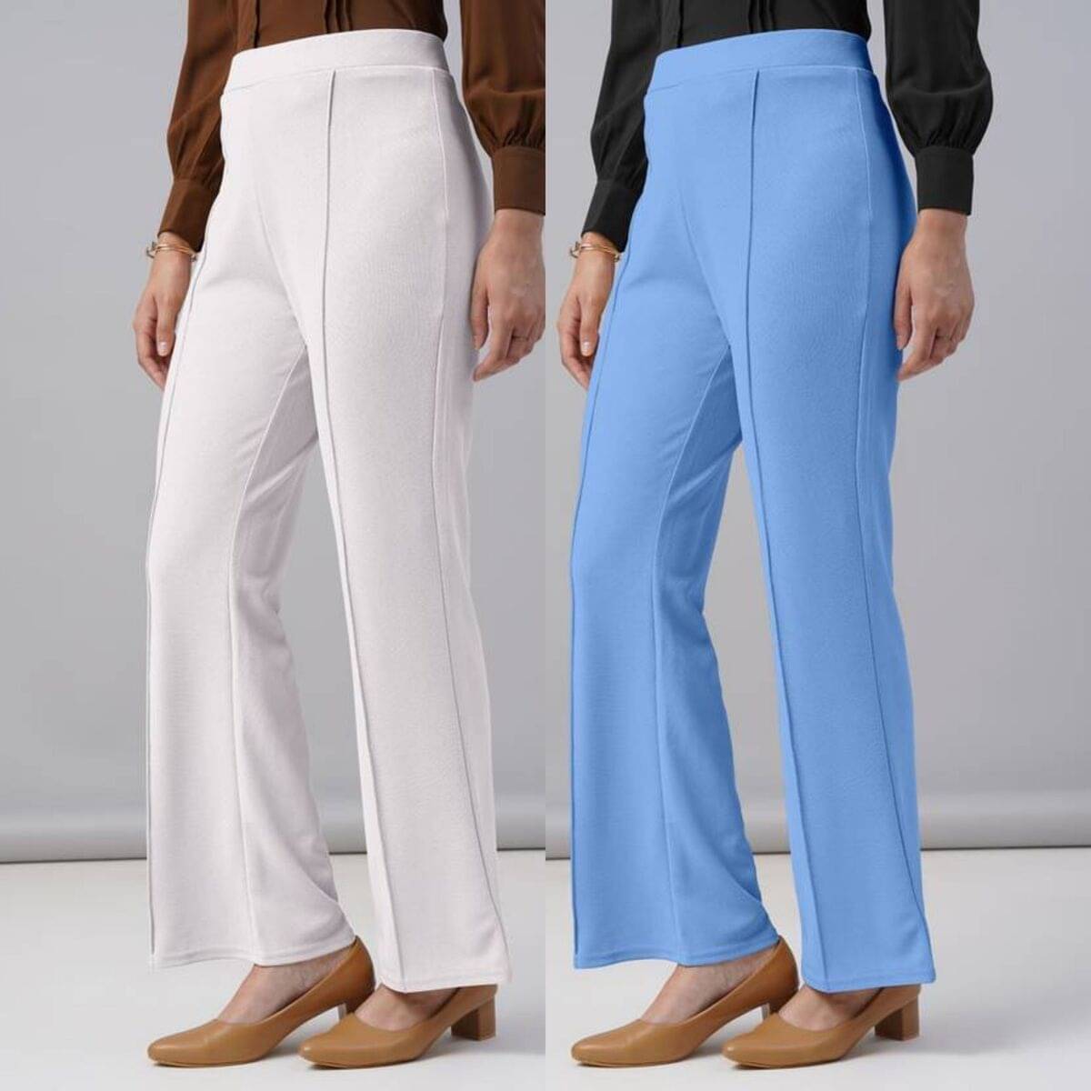     			Qyaas Women Lycra Casual Trousers ( White,Light Blue )