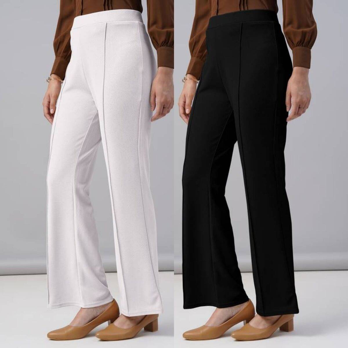     			Qyaas Women Lycra Casual Trousers ( White,Black )