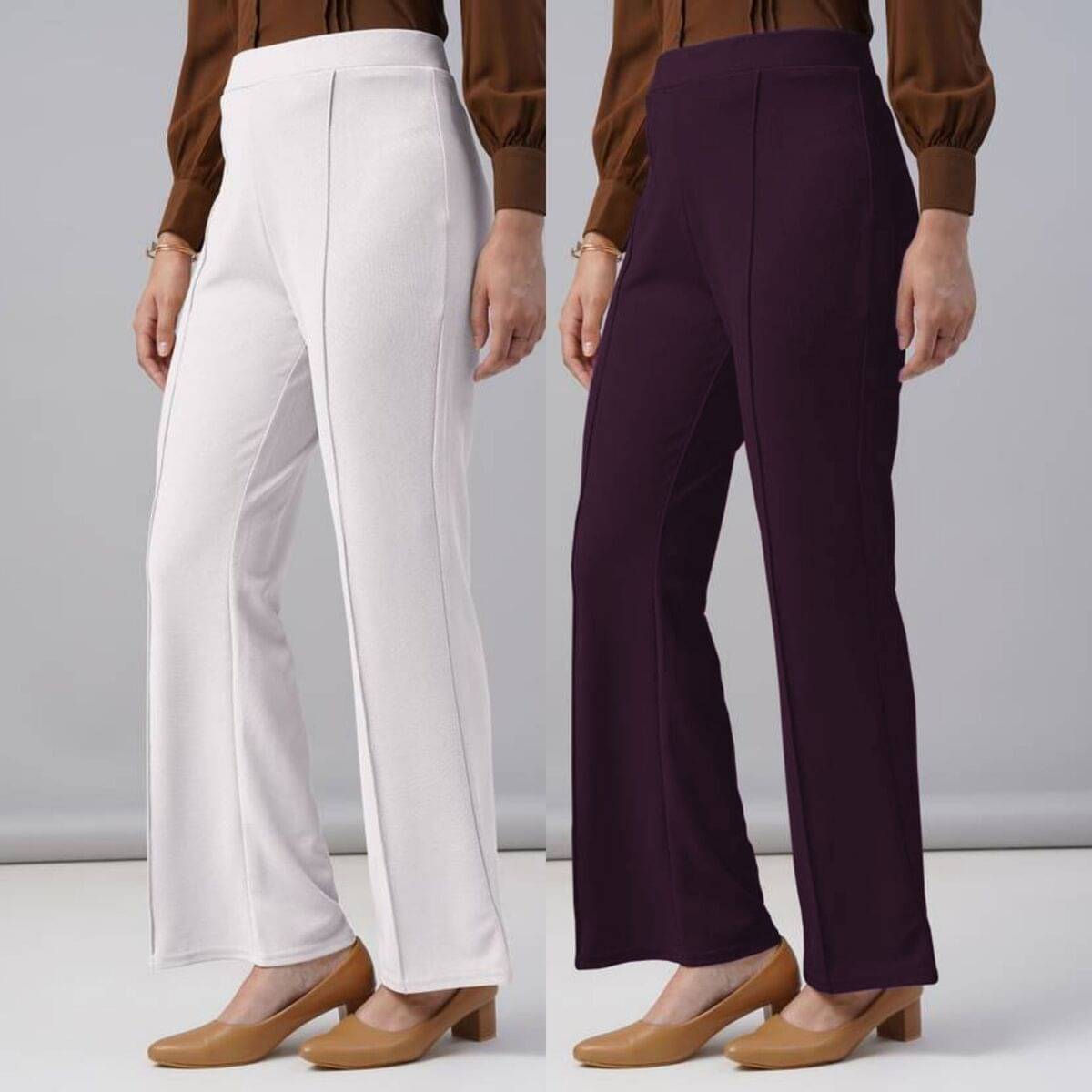     			Qyaas Women Lycra Casual Trousers ( White,Wine )