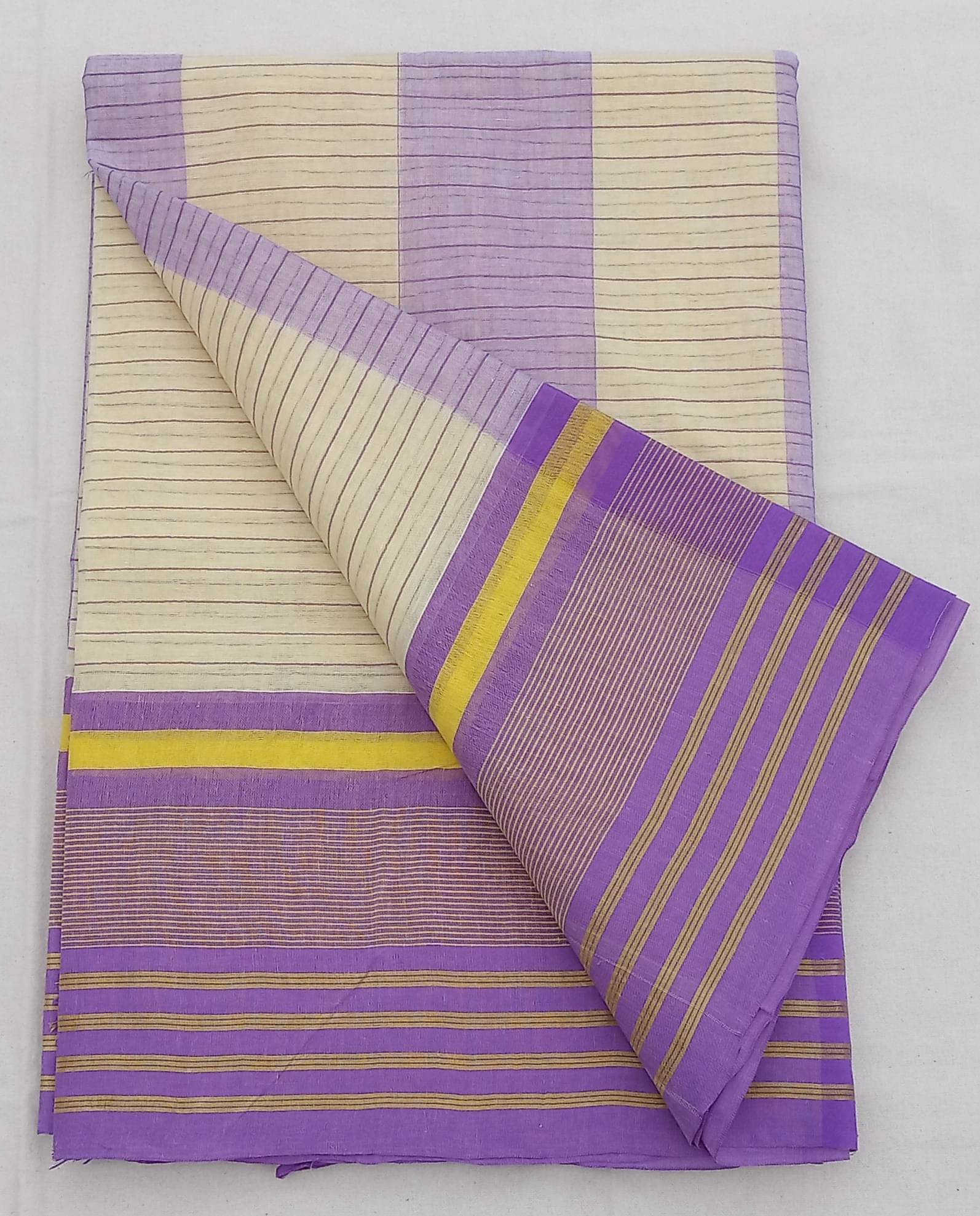     			RAJ SAREE HOUSE Cotton Striped Tant Saree Without Blouse Piece ( Purple )