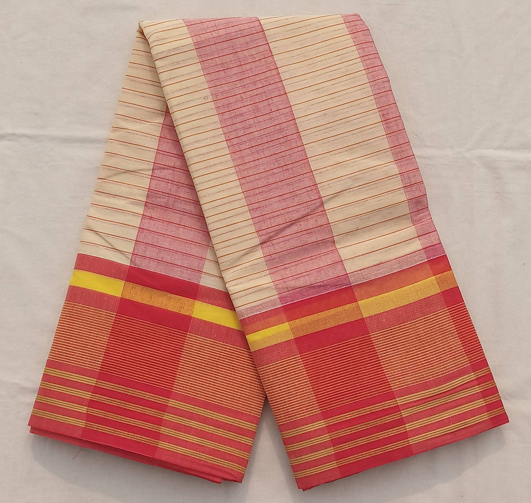     			RAJ SAREE HOUSE Cotton Striped Tant Saree Without Blouse Piece ( Red )