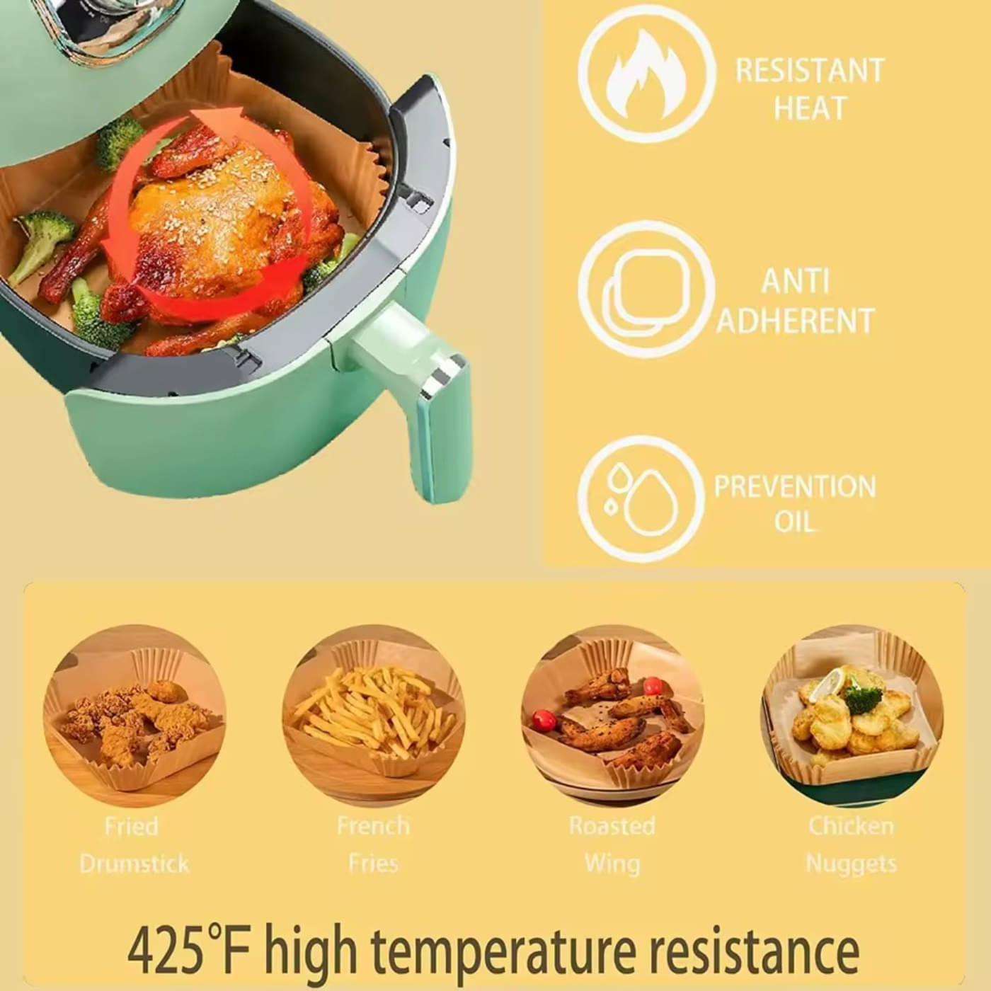     			Radhe Creation Air Fryer Liners 100 Pcs 8 Inch Square, Disposable Parchment Paper Baking Liners Non-Stick Oil-Proof Food Grade Paper, Perfect for 5-8 QT Air Fryer Basket, Oven, Microwave, Steamer Accessories