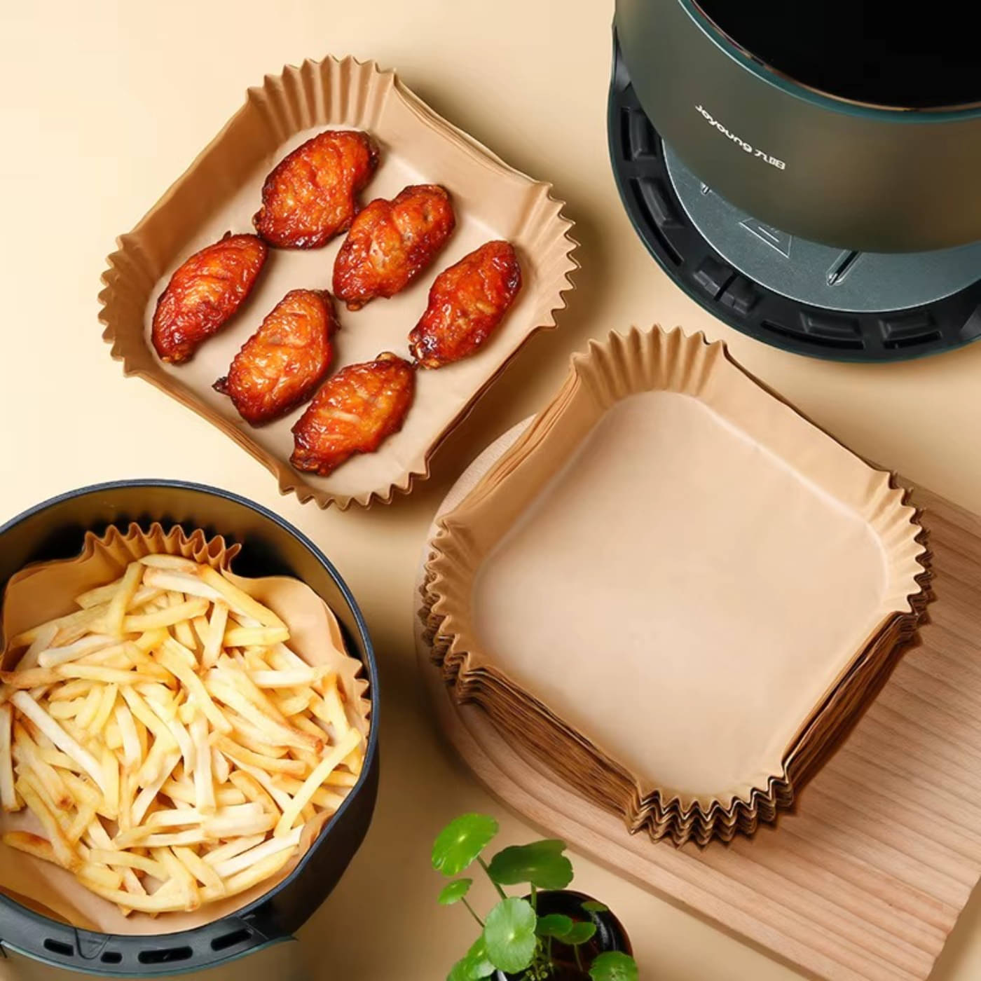     			Radhe Creation Square Air Fryer Liners 100 Pack Disposable, 8 Inch Parchment Paper Baking Liners Non-Stick Oil-Proof Food Grade, Fit for 5-8 QT Air Fryer Basket, Oven, Microwave, Steamer Kitchen Accessories