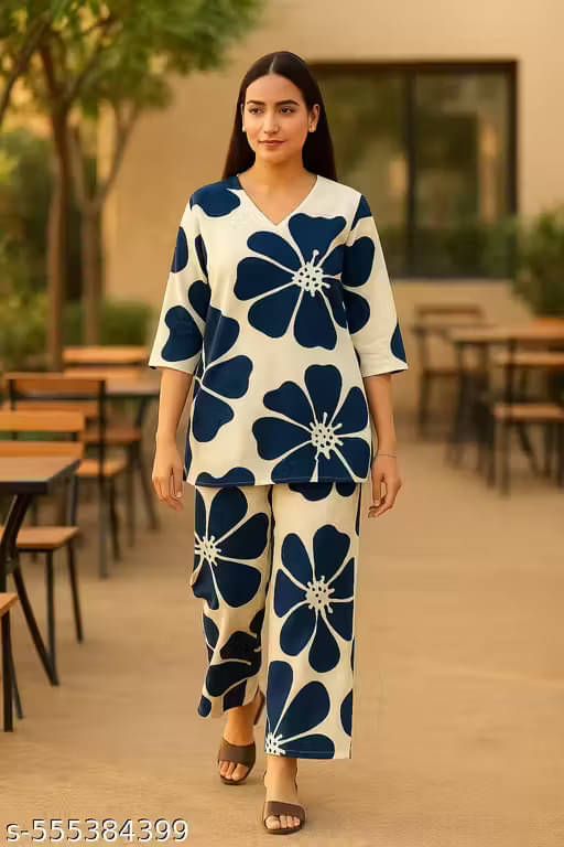     			SHREE MANGAL CREATION. Women Printed Top With Palazzos Co-Ord Set ( White )