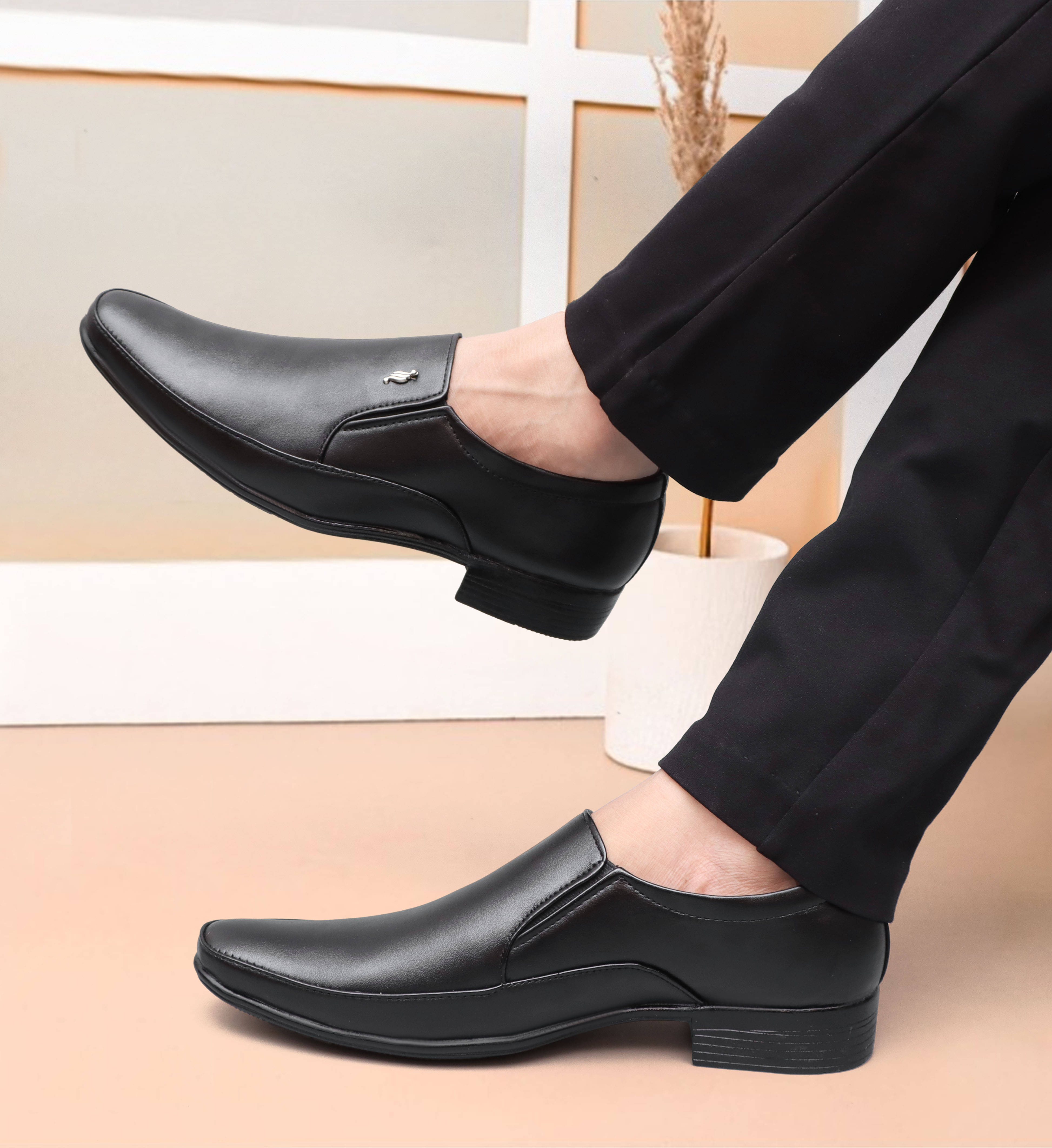     			SHUAN Black Men's Slip On Formal Shoes