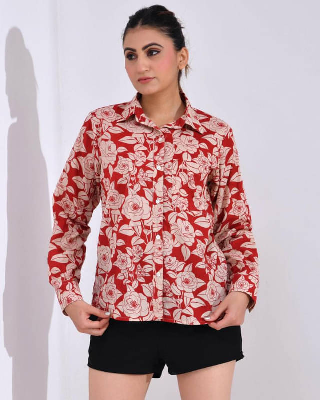     			SIDDHO HUM Women Printed Cotton Shirt ( Pink )