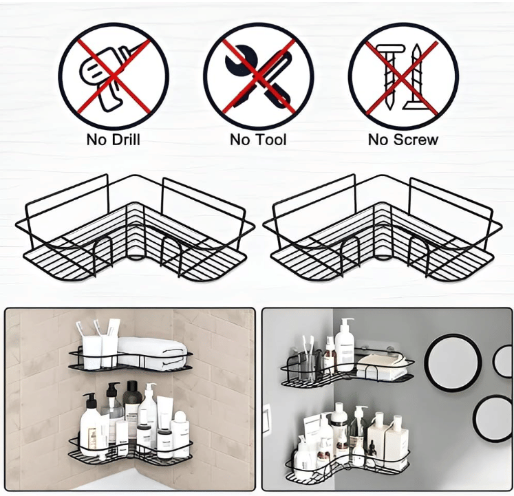     			SPIX Black Stainless Steel Storage Racks ( Pack of 2 )