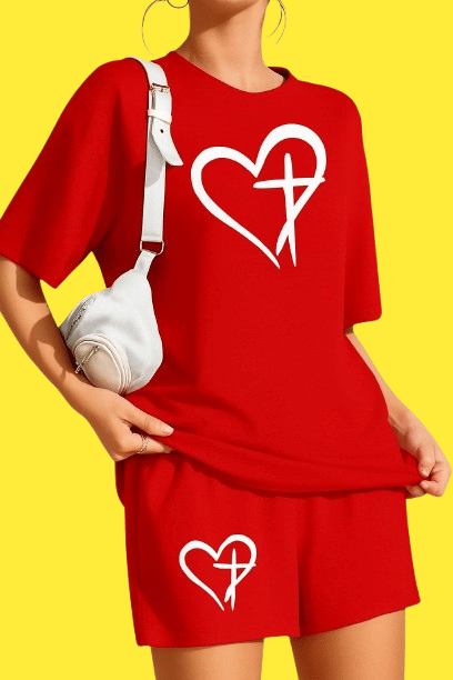     			SRICOTS Women Printed T-Shirt With Shorts Co-Ord Set ( Red )