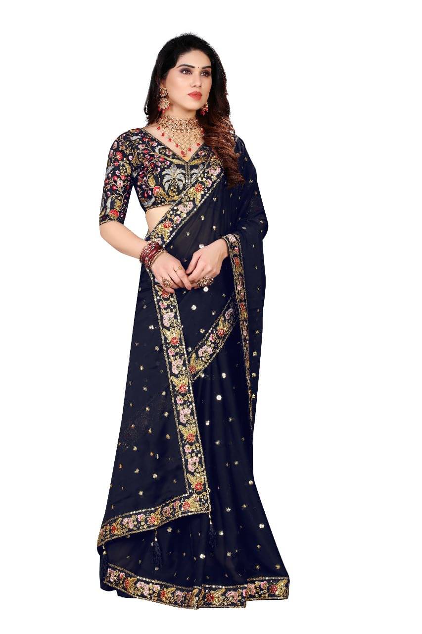     			Shree Shyam Fashion Art Silk Embroidered Bhagalpuri Saree With Unstitched Blouse Piece ( Black )