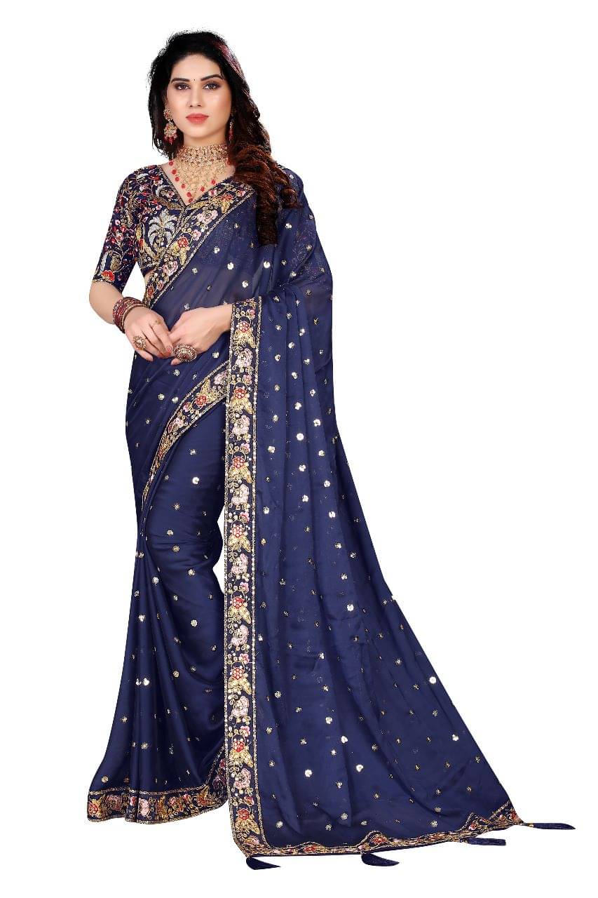     			Shree Shyam Fashion Art Silk Embroidered Bhagalpuri Saree With Unstitched Blouse Piece ( Blue )