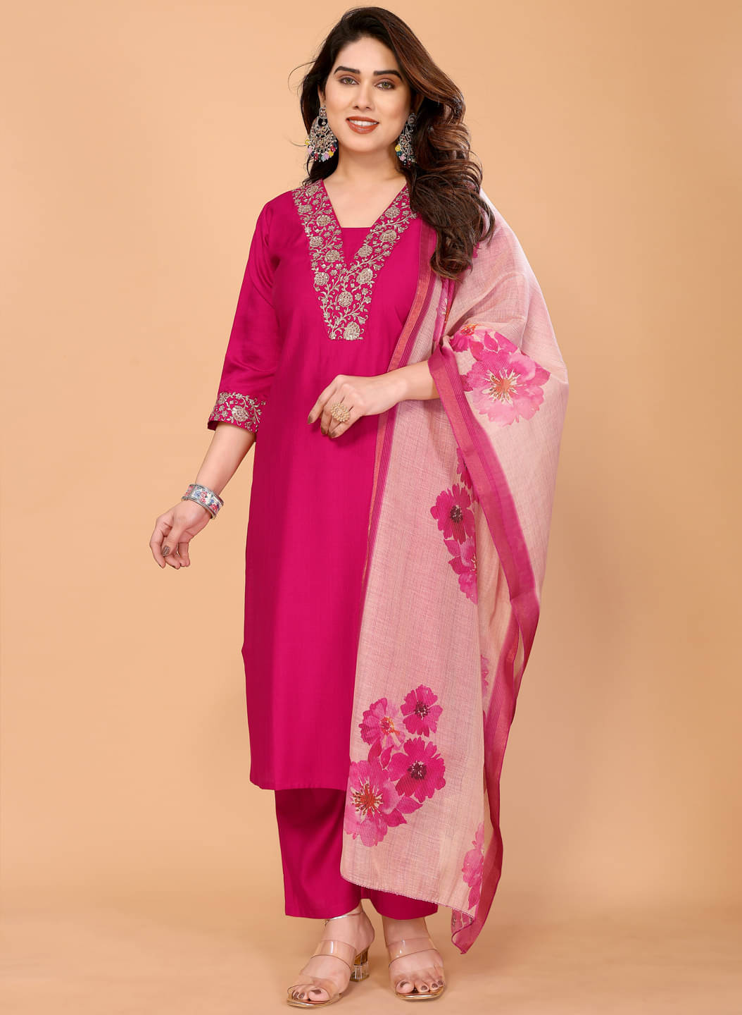    			Style Samsara Women Viscose Solid Straight Kurti With Pants ( Pink )