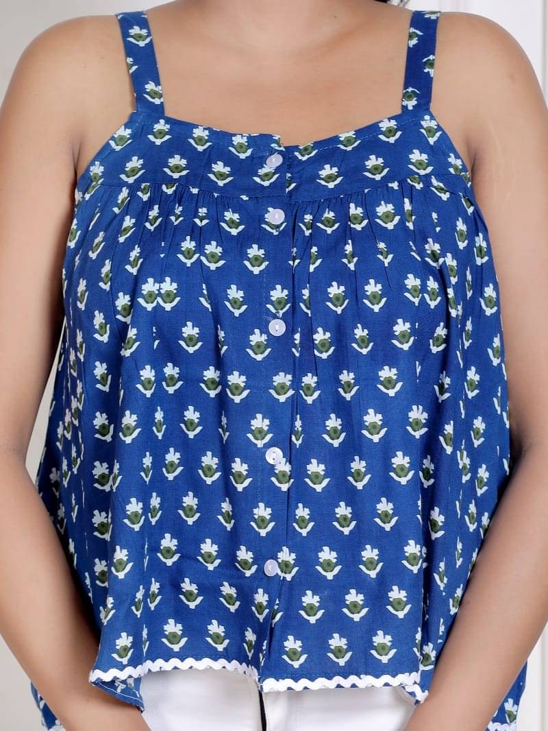     			Tankirti Women's Cotton Blend Crop Top ( Blue )