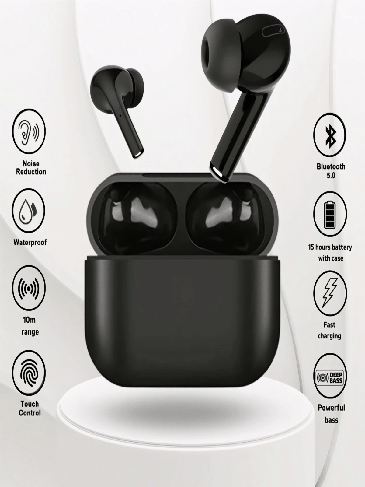     			Technomore Buds T200 Lite Bluetooth in Ear Earbuds,4 Mic, AI ENC for Calls,48 Hours Total Playback with Fast Charging and Low Latency Gaming TWS,Google Fast Pair, with mic (Volt Black)