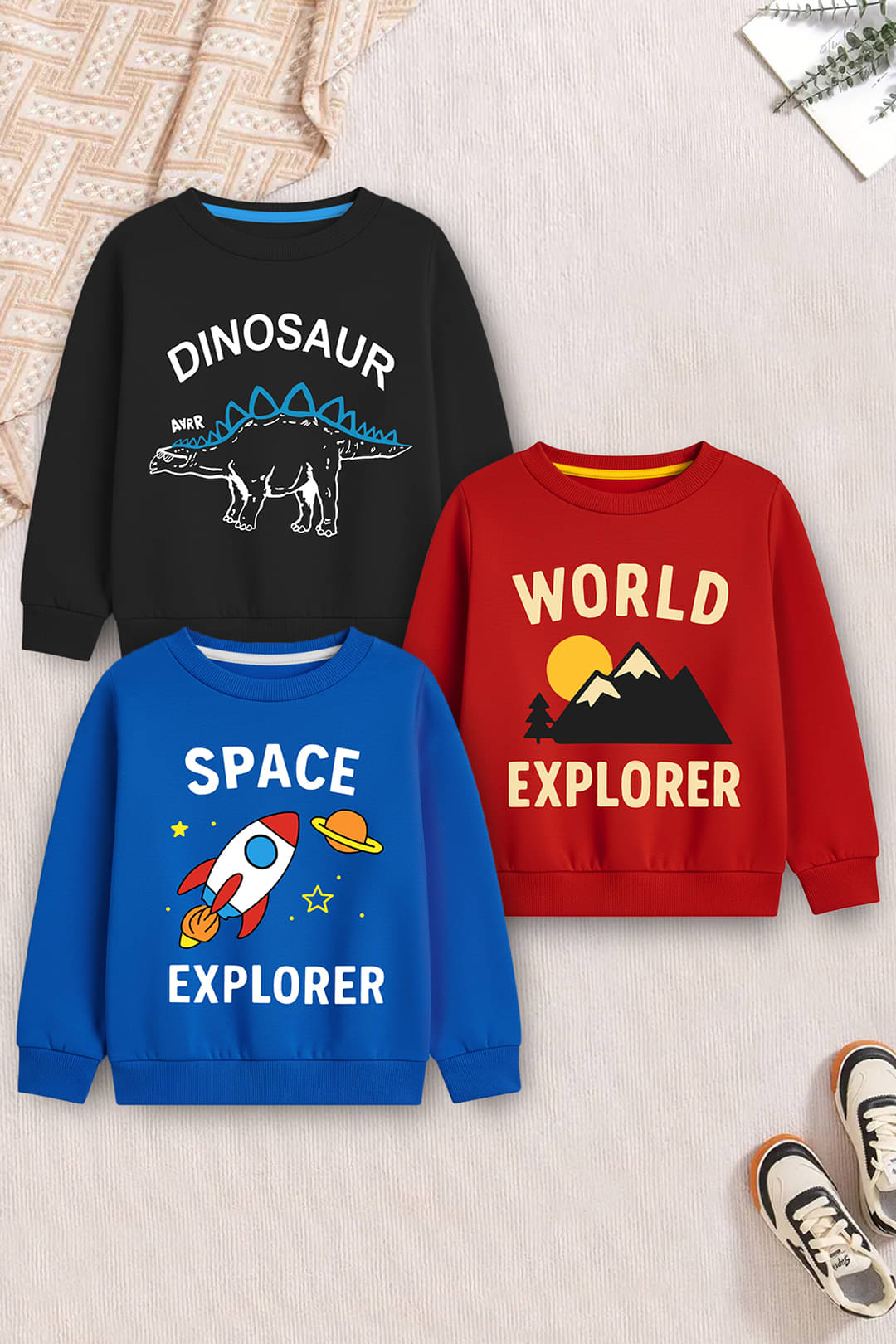     			Trampoline Pack of 3 Boys Fleece Sweatshirt ( Multicolor )