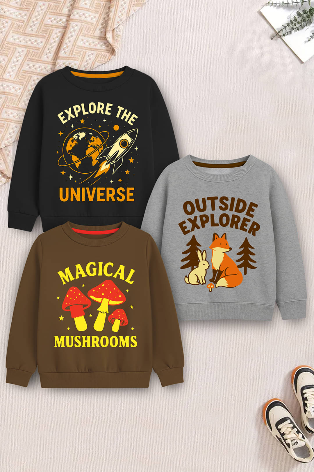     			Trampoline Pack of 3 Boys Fleece Sweatshirt ( Multicolor )