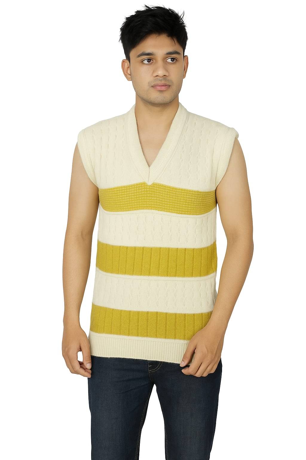     			WHEY FIT Polyester Blend V-Neck Men's Sleeveless Pullover Sweater - Cream ( Pack of 1 )