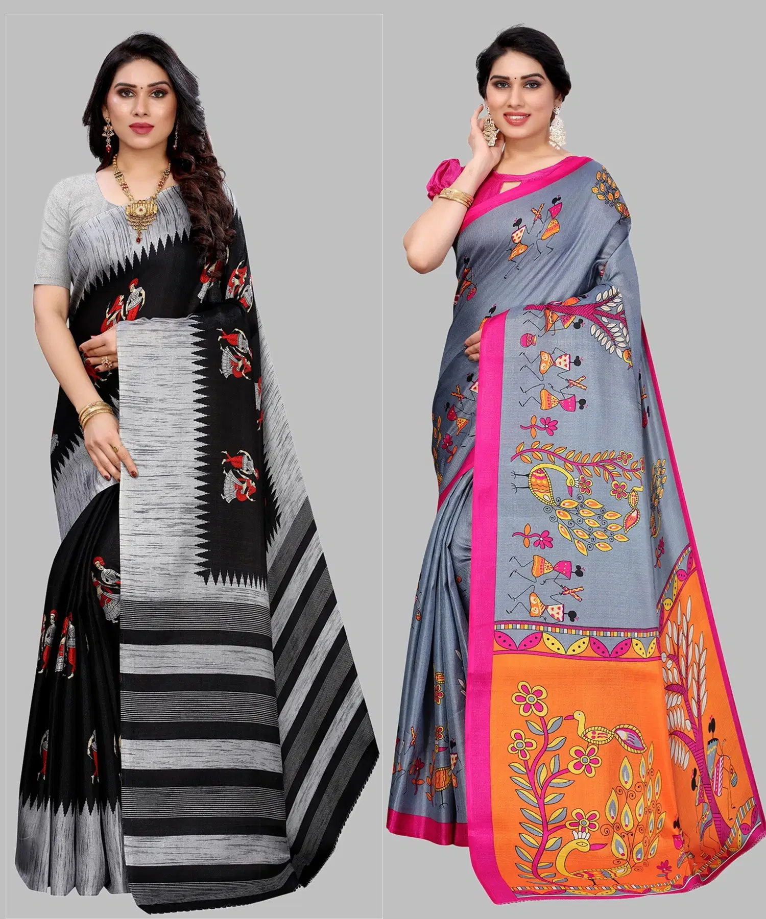     			Yashika Art Silk Printed Regular Saree With Unstitched Blouse Piece ( Black )