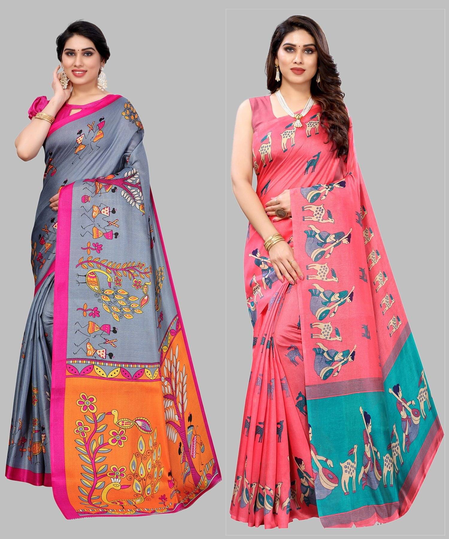     			Yashika Art Silk Printed Regular Saree With Unstitched Blouse Piece ( Grey )