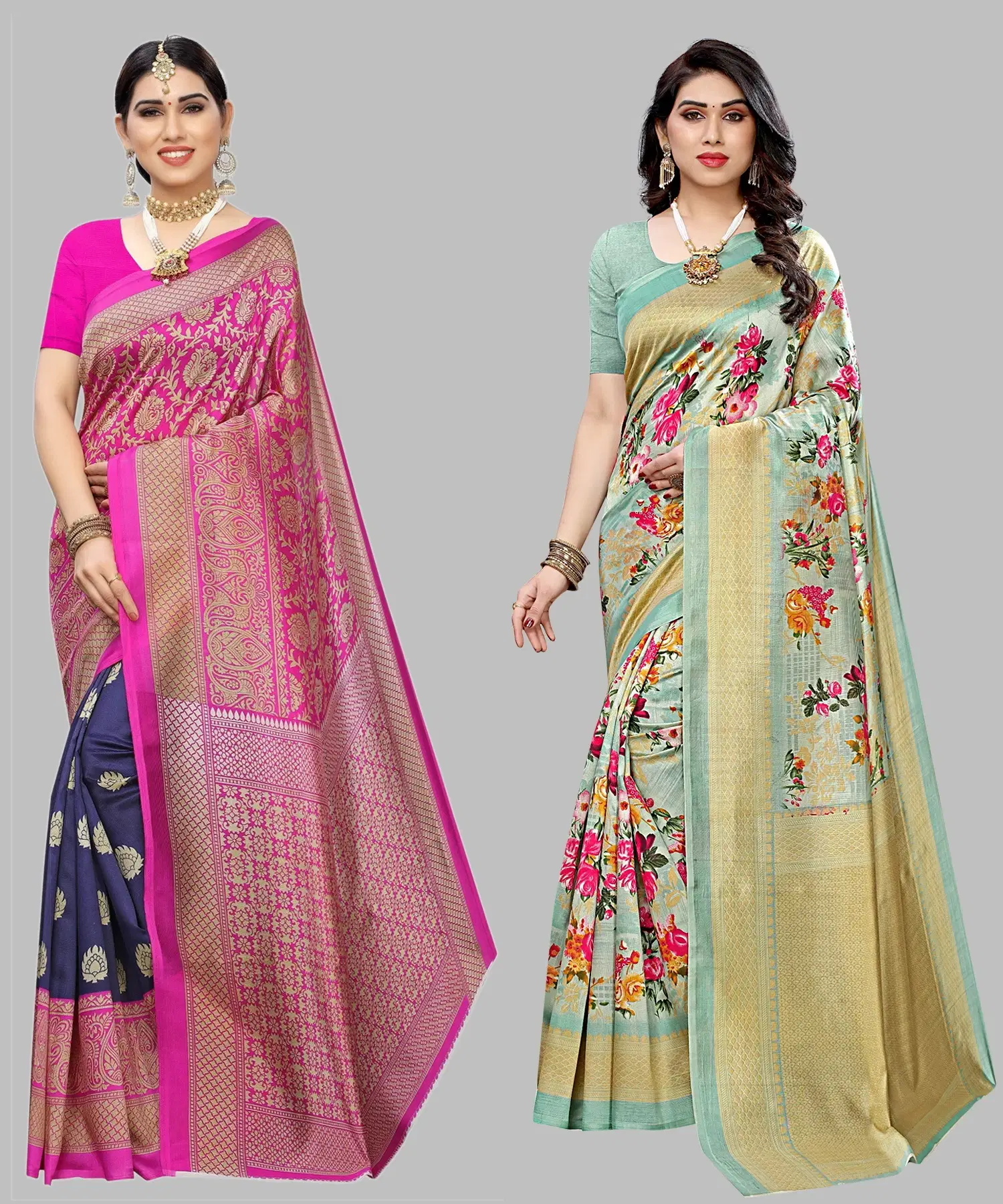 Yashika Art Silk Printed Regular Saree With Unstitched Blouse Piece ( Blue )     			Yashika Art Silk Printed Regular Saree With Unstitched Blouse Piece ( Blue )