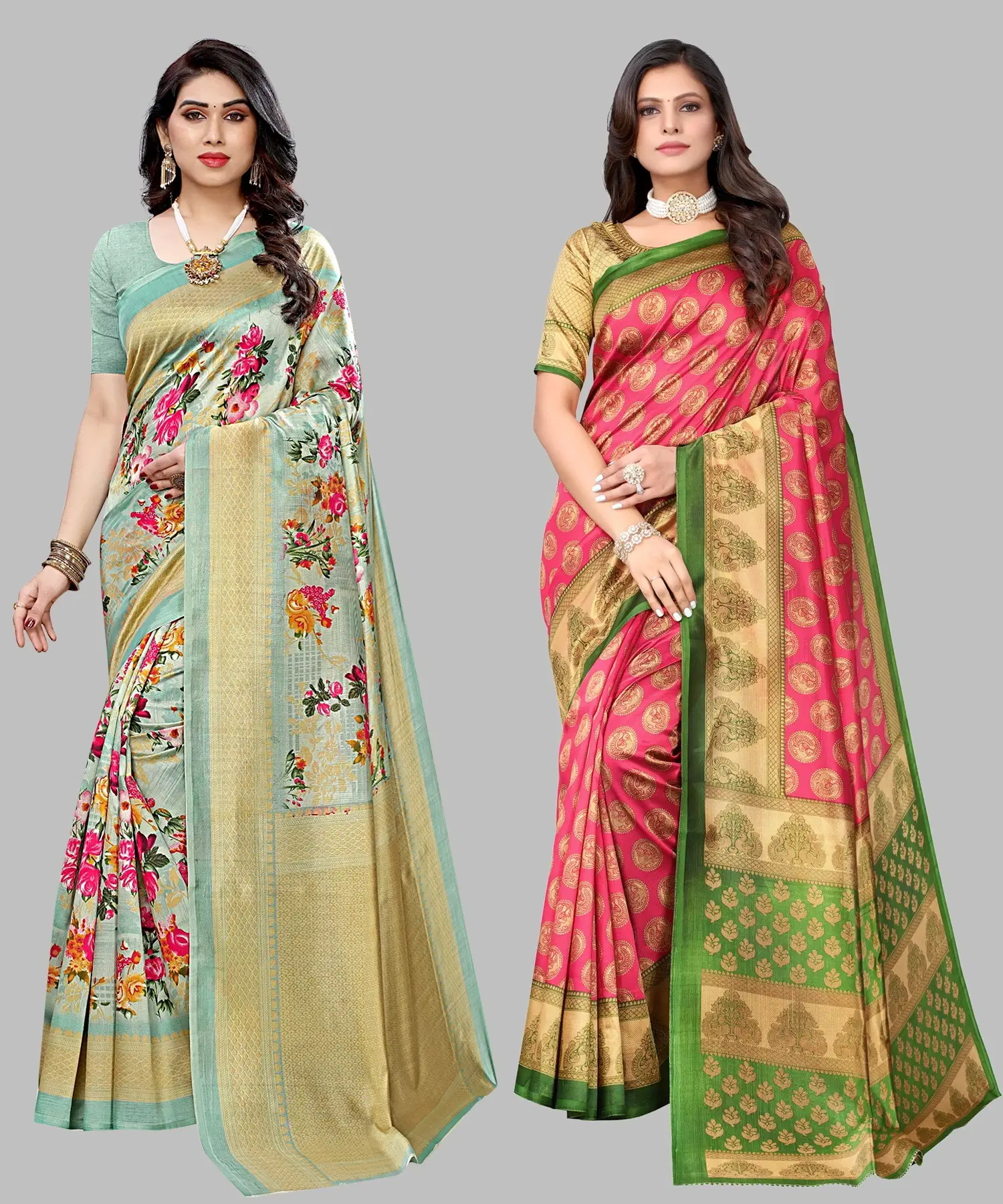     			Yashika Art Silk Printed Regular Saree With Unstitched Blouse Piece ( Light Green )