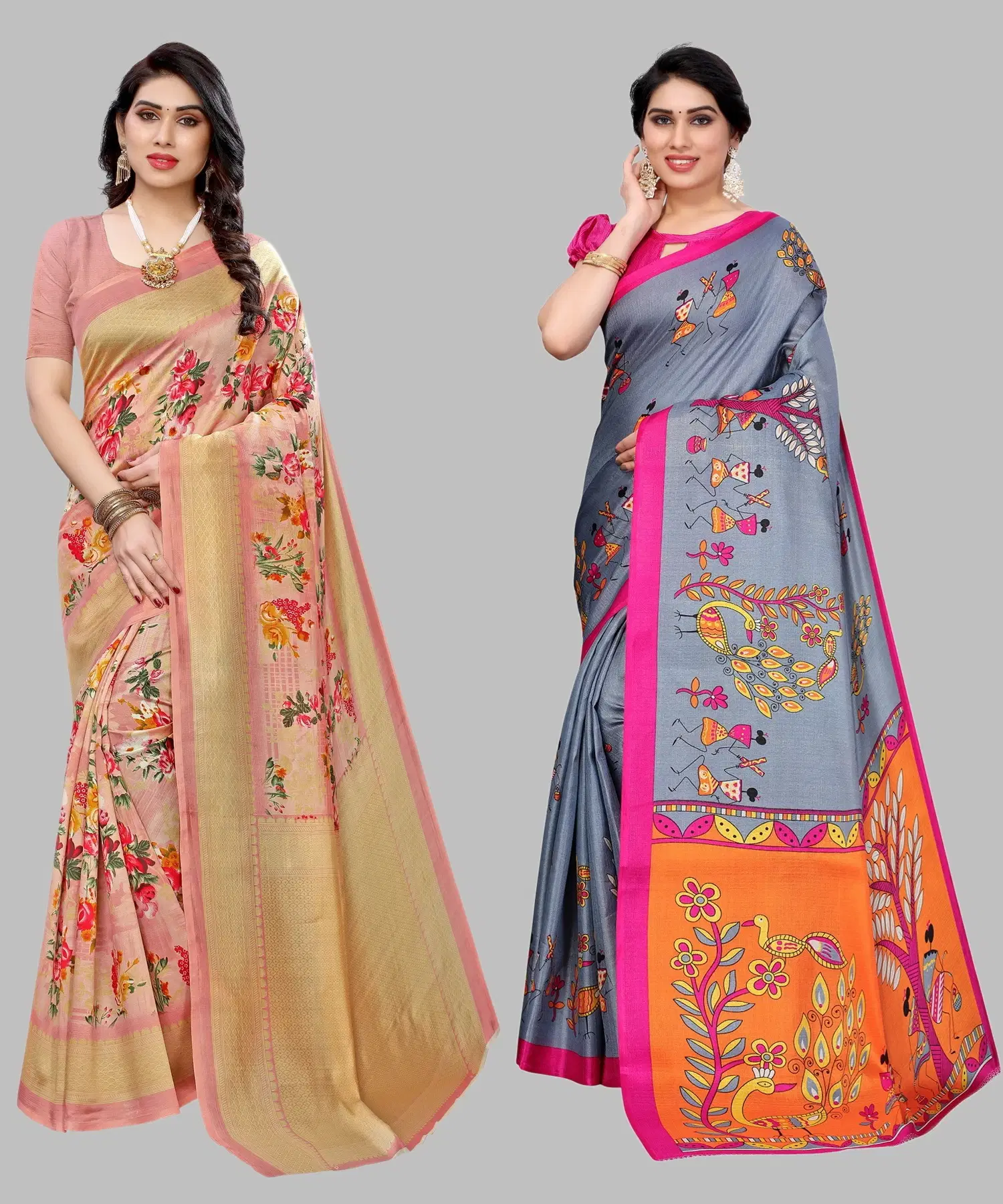     			Yashika Art Silk Printed Regular Saree With Unstitched Blouse Piece ( Orange )
