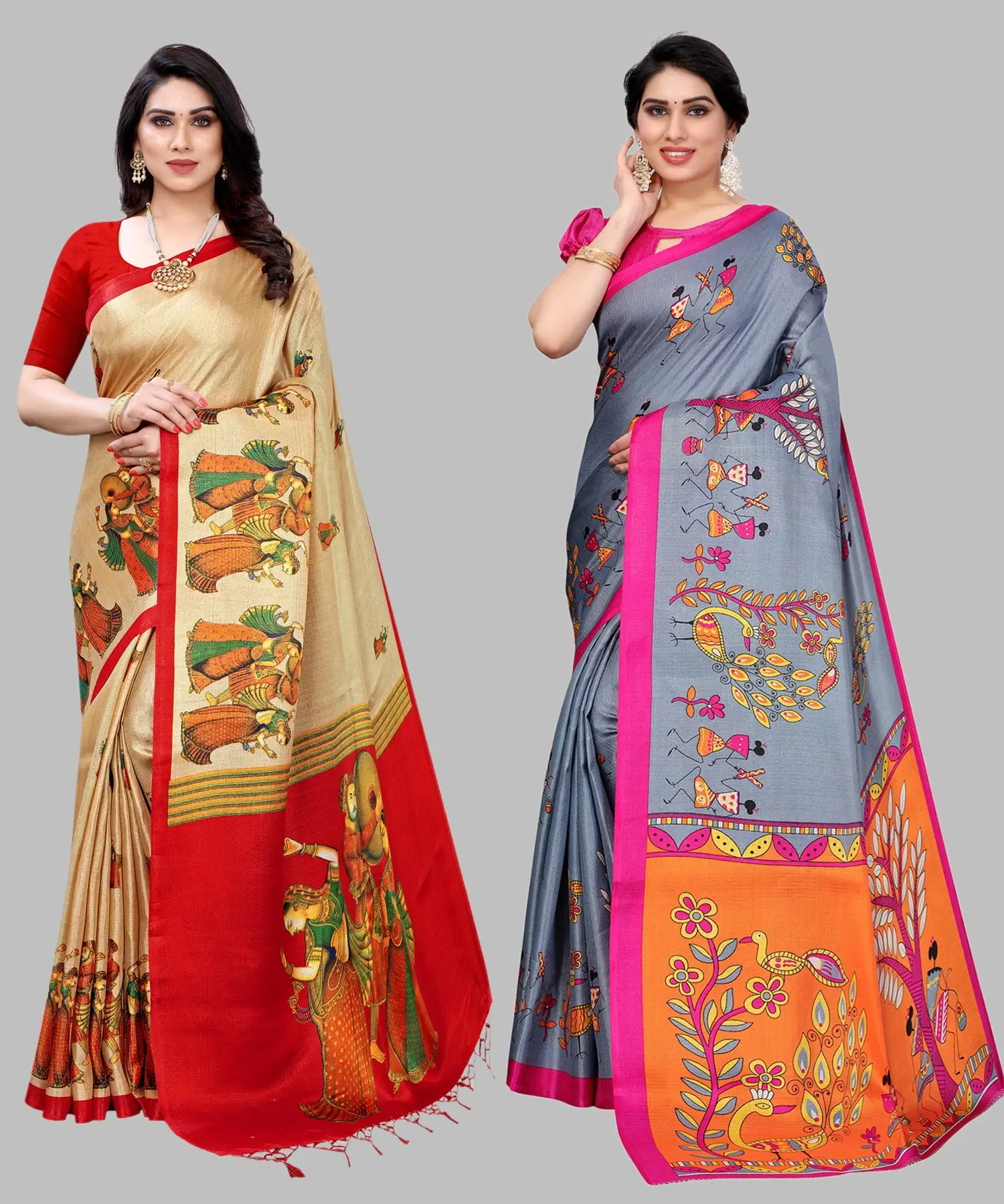     			Yashika Art Silk Printed Regular Saree With Unstitched Blouse Piece ( Brown )