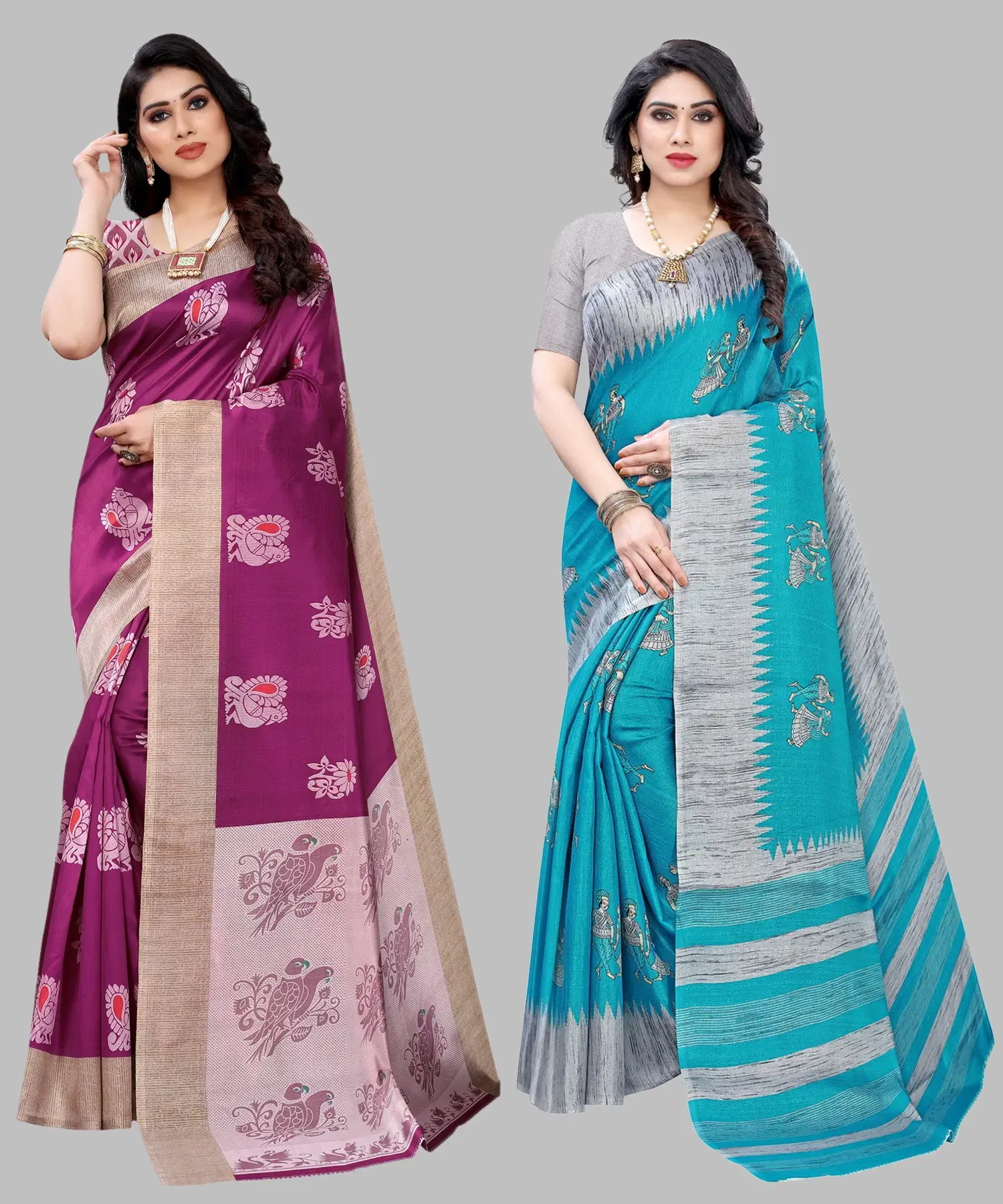     			Yashika Art Silk Printed Regular Saree With Unstitched Blouse Piece ( Purple )