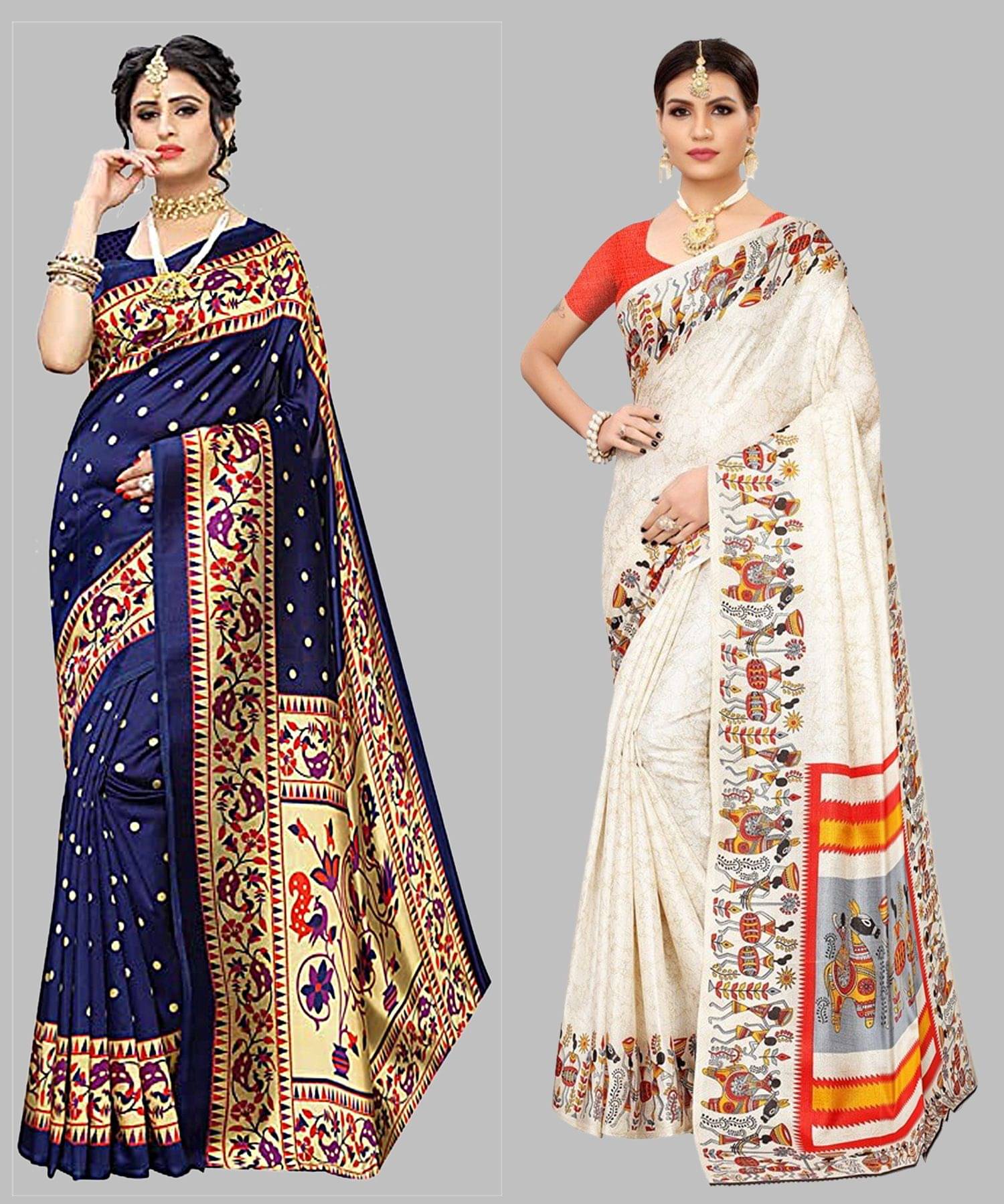     			Yashika Art Silk Printed Regular Saree With Unstitched Blouse Piece ( Blue )
