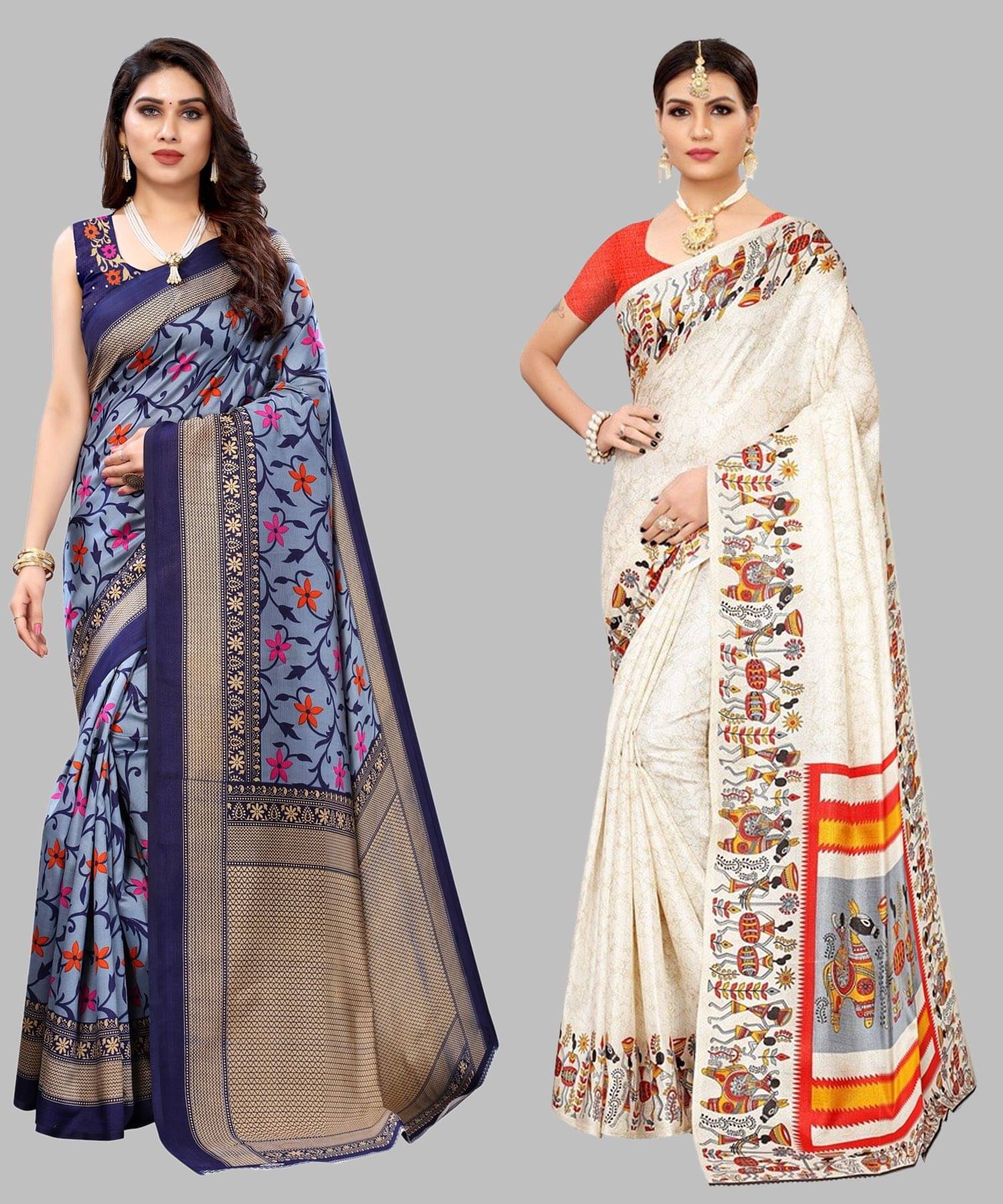 Yashika Art Silk Printed Regular Saree With Unstitched Blouse Piece ( Blue ) Yashika Art Silk Printed Regular Saree With Unstitched Blouse Piece ( Blue )