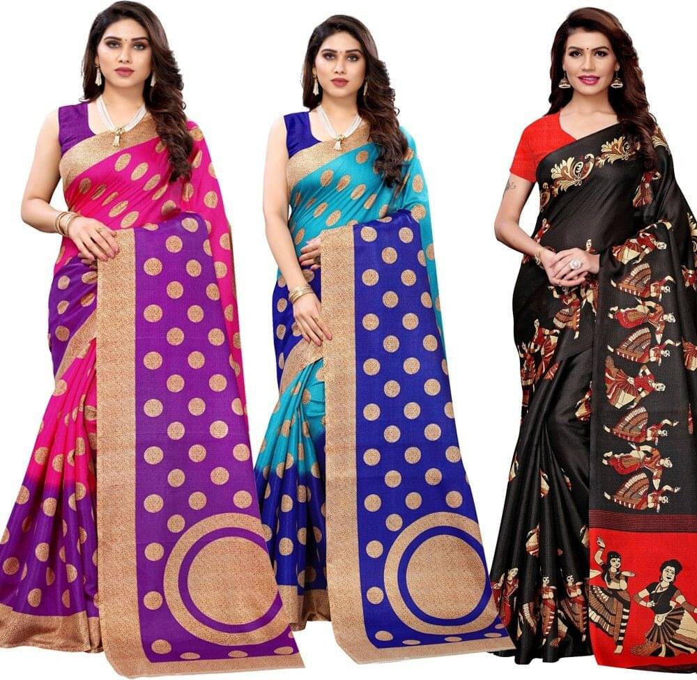     			Yashika Art Silk Printed Regular Saree With Unstitched Blouse Piece ( Multicolor )