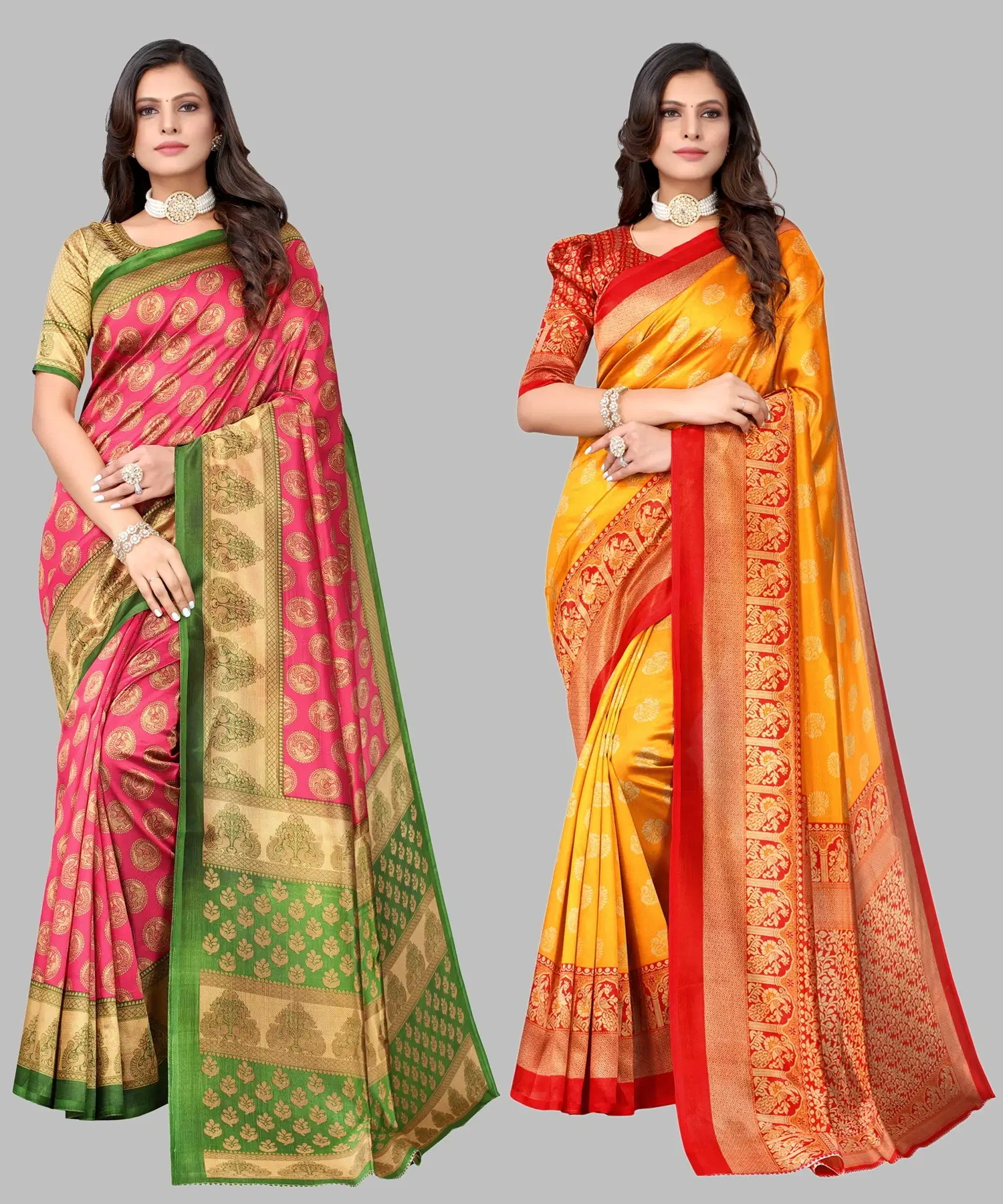 Yashika Art Silk Printed Regular Saree With Unstitched Blouse Piece ( Pink ) Yashika Art Silk Printed Regular Saree With Unstitched Blouse Piece ( Pink )
