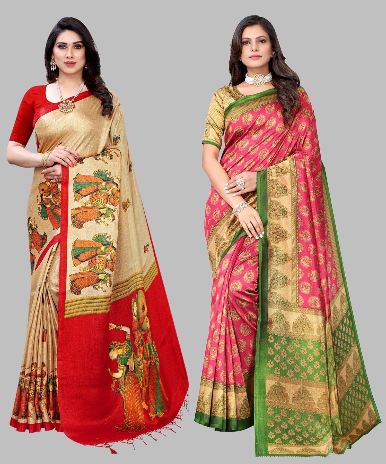 Yashika Art Silk Printed Regular Saree With Unstitched Blouse Piece ( Brown )     			Yashika Art Silk Printed Regular Saree With Unstitched Blouse Piece ( Brown )