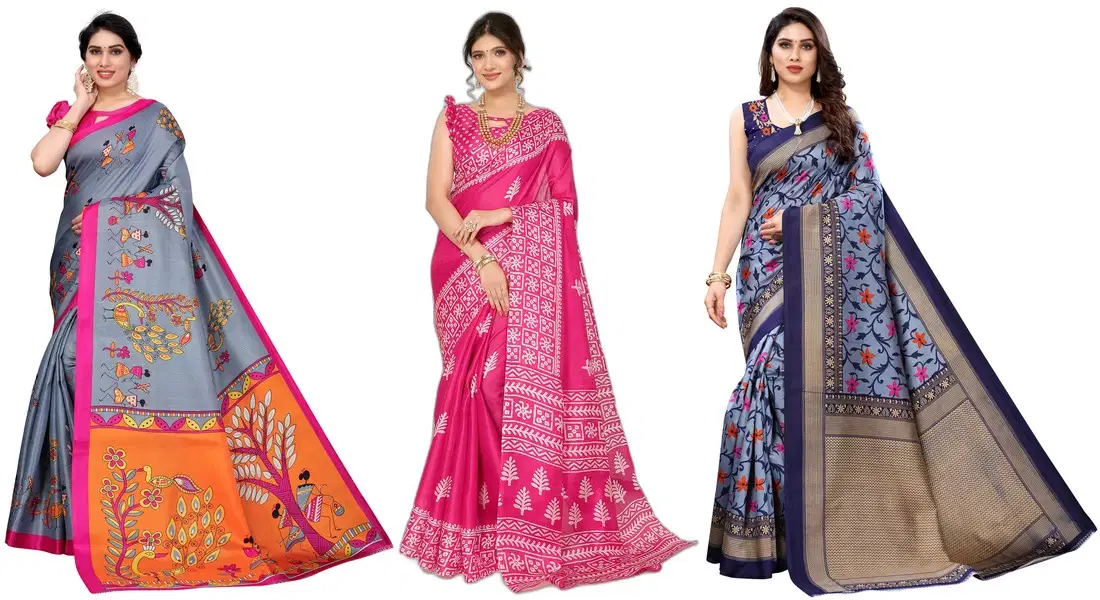     			Yashika Art Silk Printed Regular Saree With Unstitched Blouse Piece ( Grey )