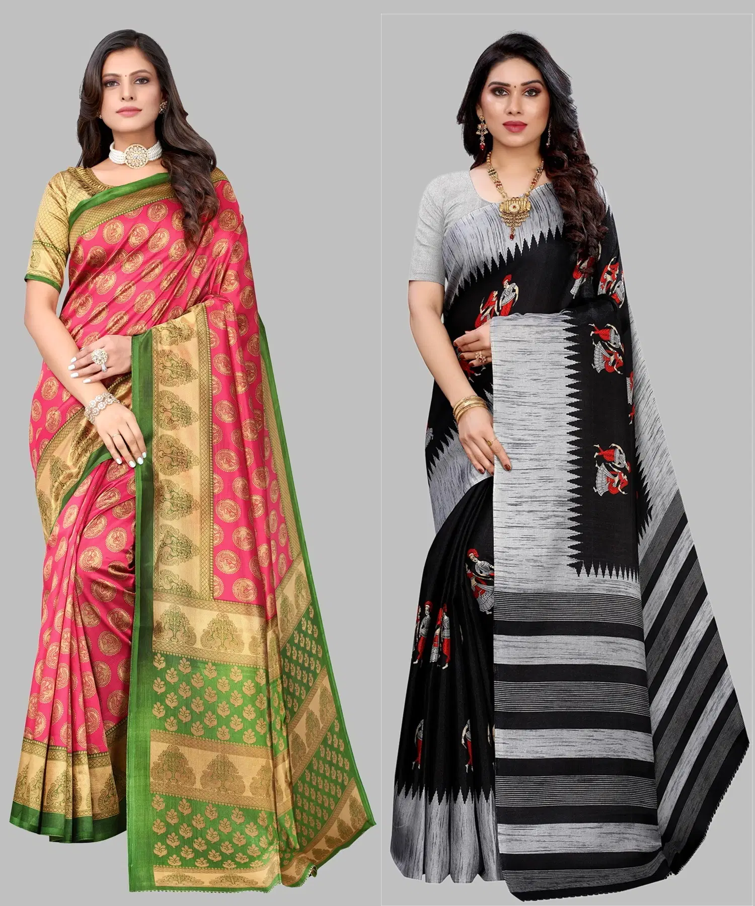 Yashika Art Silk Printed Regular Saree With Unstitched Blouse Piece ( Pink ) Yashika Art Silk Printed Regular Saree With Unstitched Blouse Piece ( Pink )