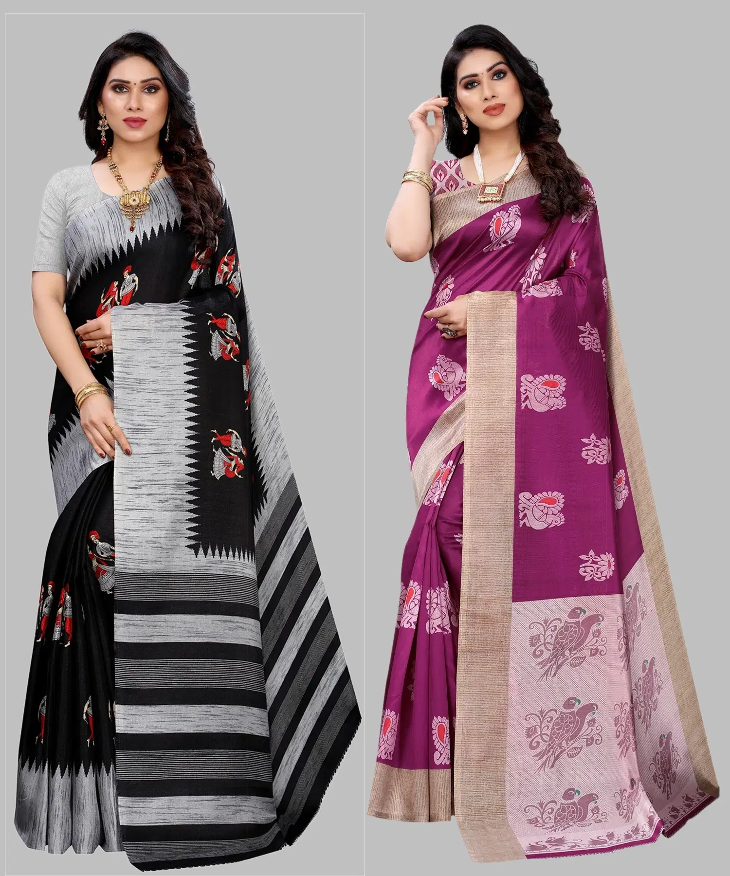 Yashika Art Silk Printed Regular Saree With Unstitched Blouse Piece ( Black )     			Yashika Art Silk Printed Regular Saree With Unstitched Blouse Piece ( Black )