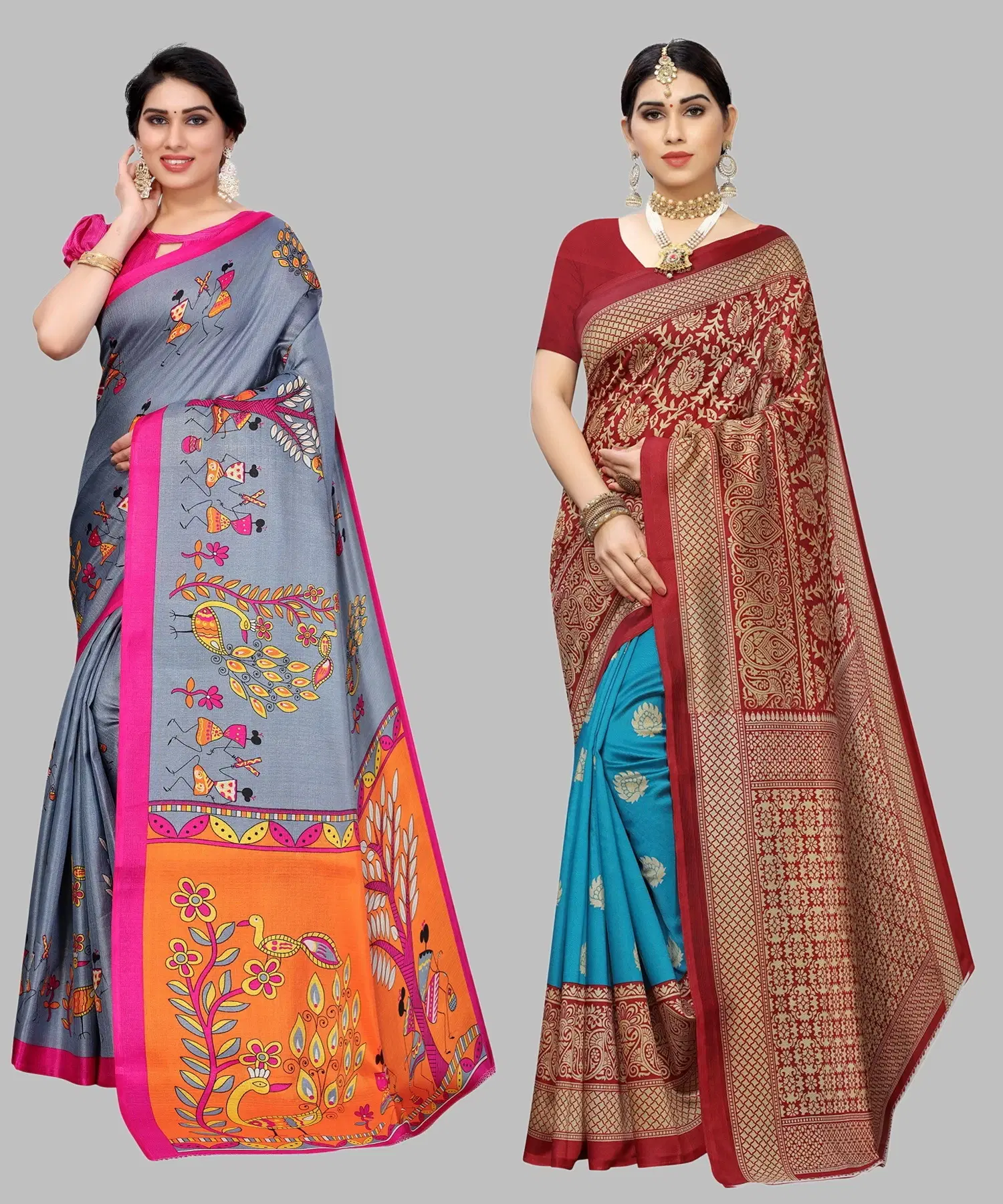     			Yashika Art Silk Printed Regular Saree With Unstitched Blouse Piece ( Grey )