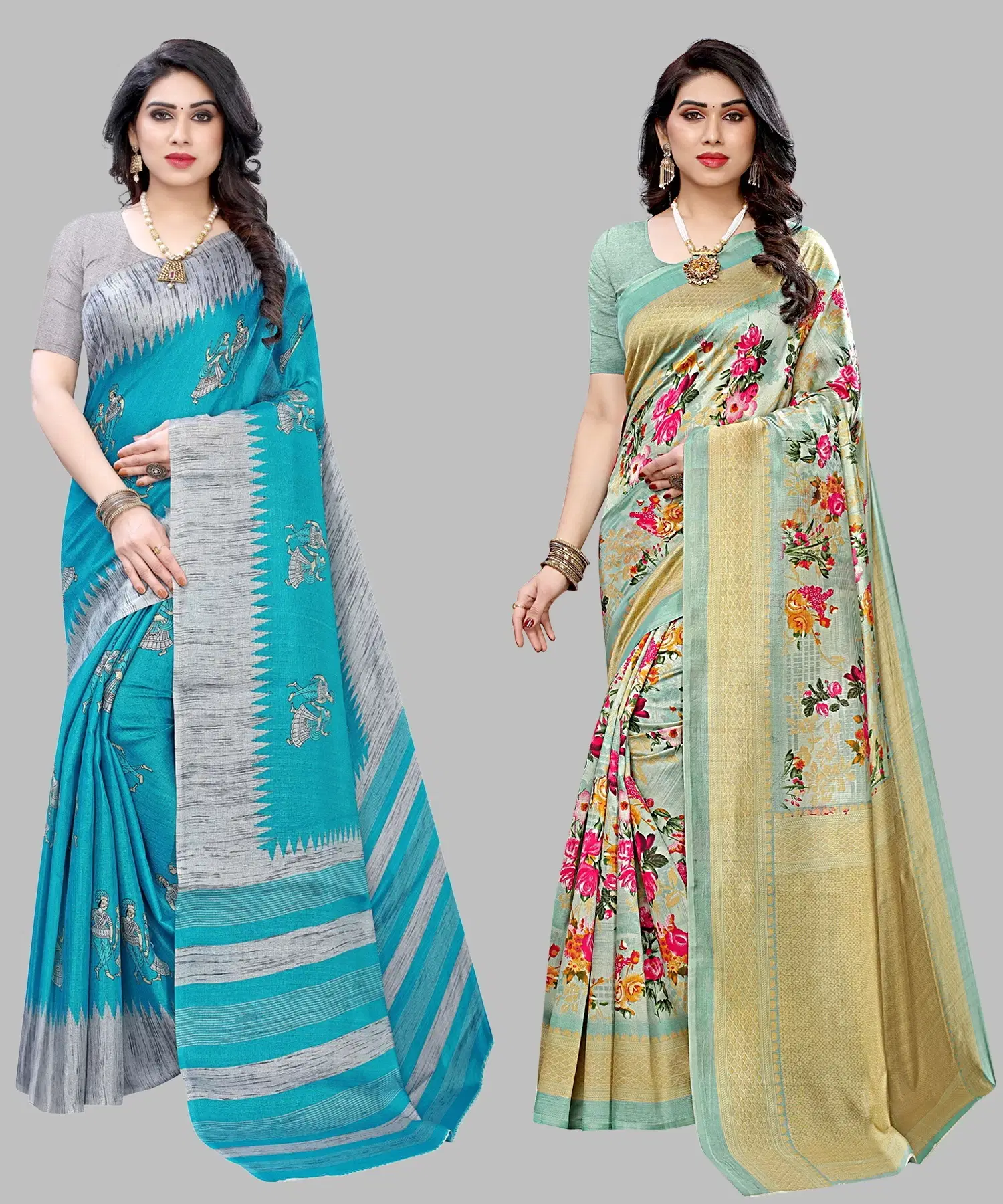 Yashika Art Silk Printed Regular Saree With Unstitched Blouse Piece ( Blue ) Yashika Art Silk Printed Regular Saree With Unstitched Blouse Piece ( Blue )